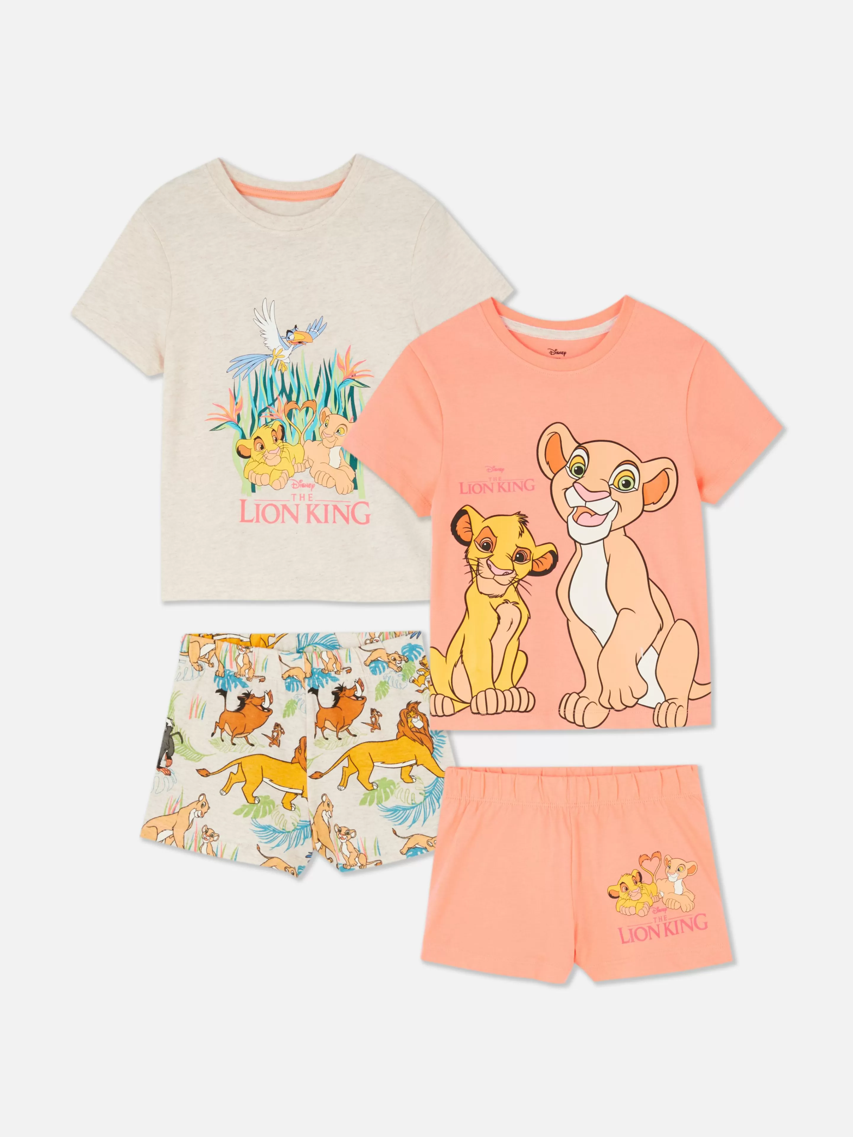 Pigiami Disney Il Re Leone 30° Anniversario - Set da 2 con Maniche Corte, Stampa Corallo - Abbigliamento per la Notte Primark Collection Esclusiva