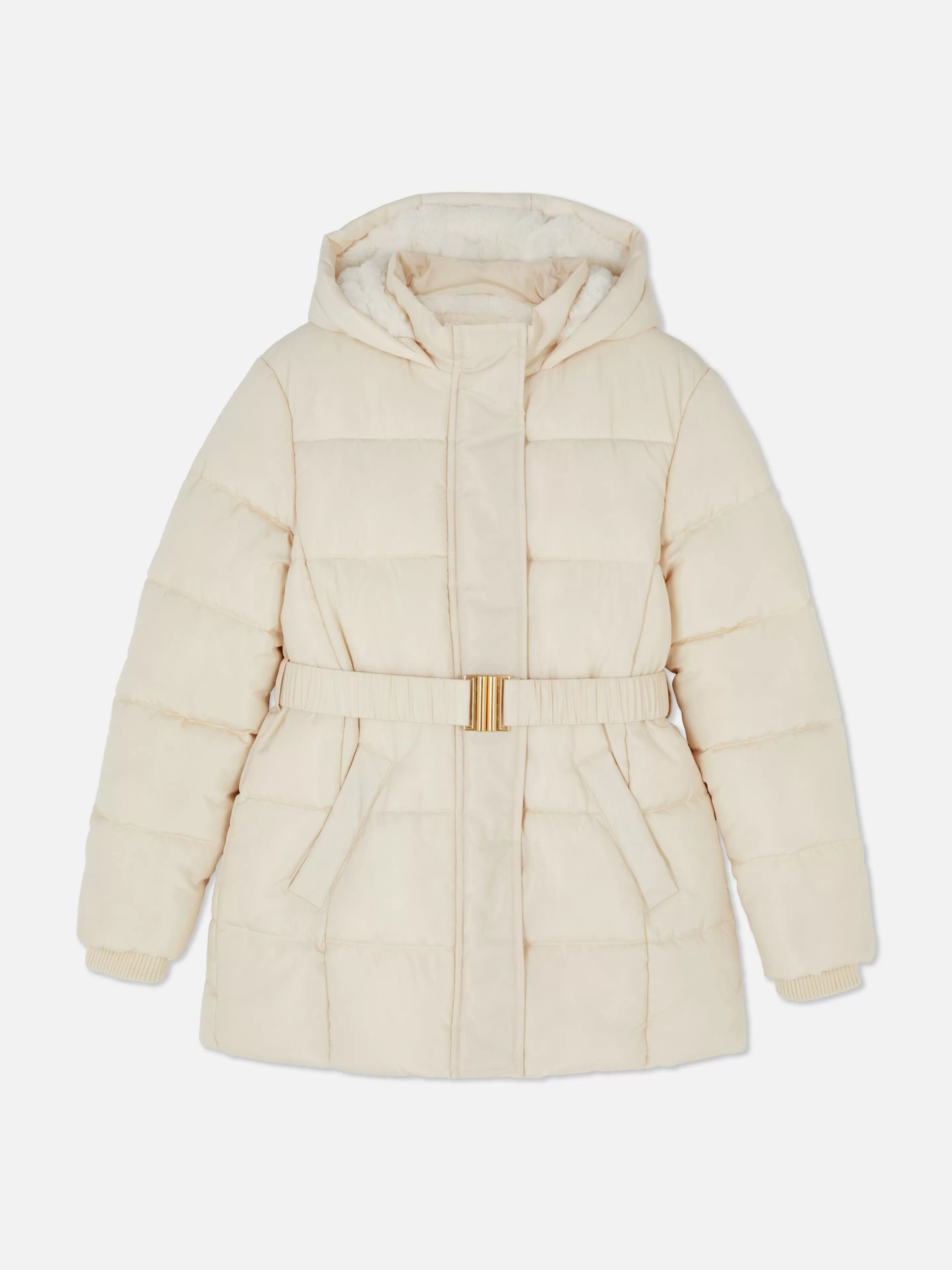 Giubbotto Imbietito Primark con Cintura Regolabile - Beige Avorio per Stagione Fredda, Design Morbido e Moderno