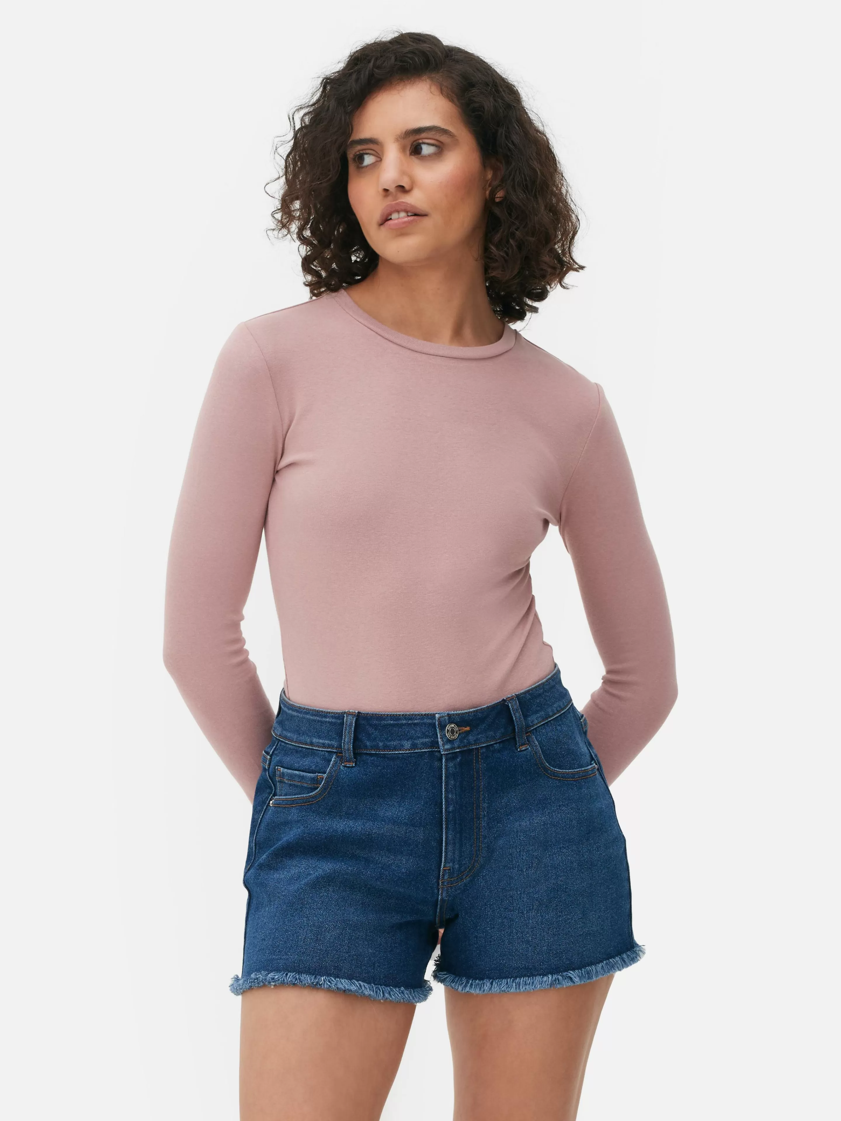 Primark - Body in Tessuto Canalé Morbido, Rosa Chiaro - T-Shirt Confortevole