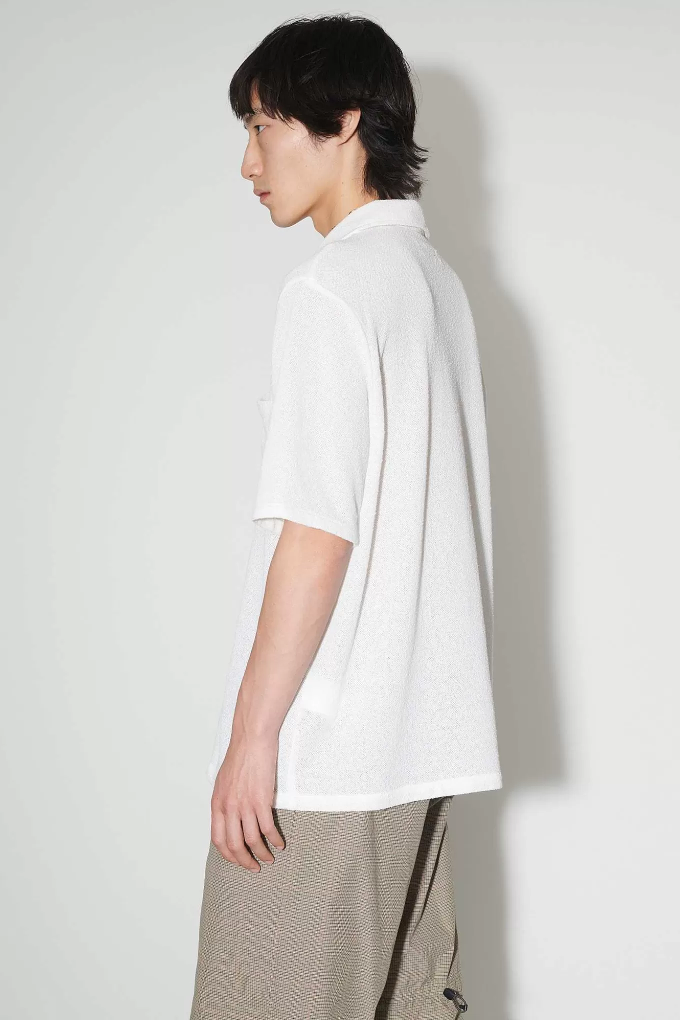 Our Legacy Skjorttyg - Camicia Corta Bianca in Bouclé con Taglio Box, Stile Casual Elegante