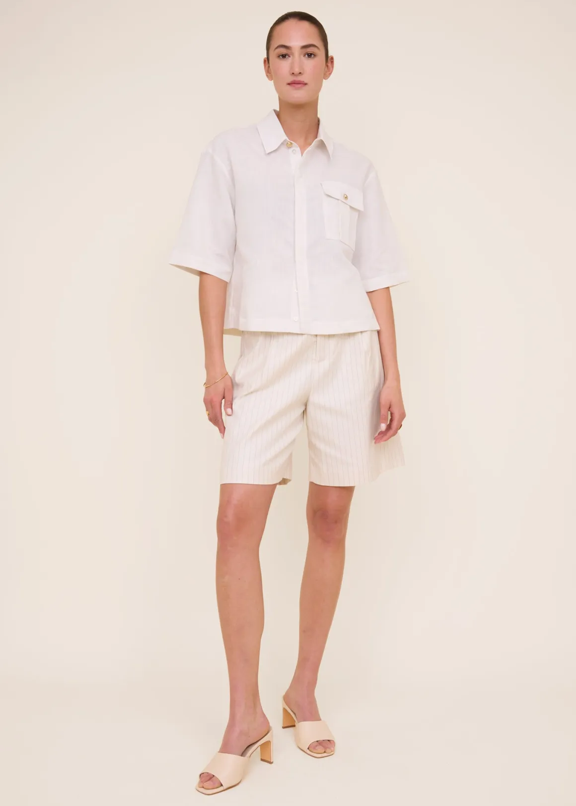 VANILIA Camicia oversize in tessuto misto lino - Beige naturale - Edizione limitata in esaurimento