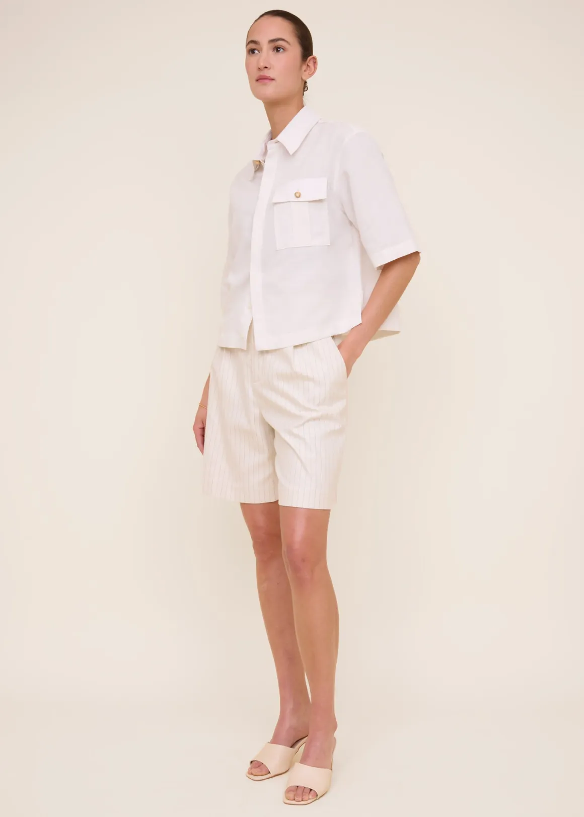 VANILIA Camicia oversize in tessuto misto lino - Beige naturale - Edizione limitata in esaurimento