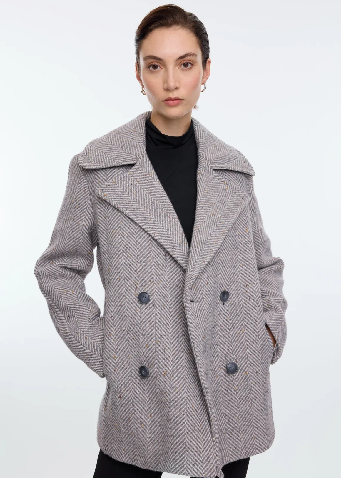 Giacca Autunno-Inverno Vanilia - Cappotto Spina di Pesce Grigio Cenere, Leggero e Confortevole con Prezzo Accessibile
