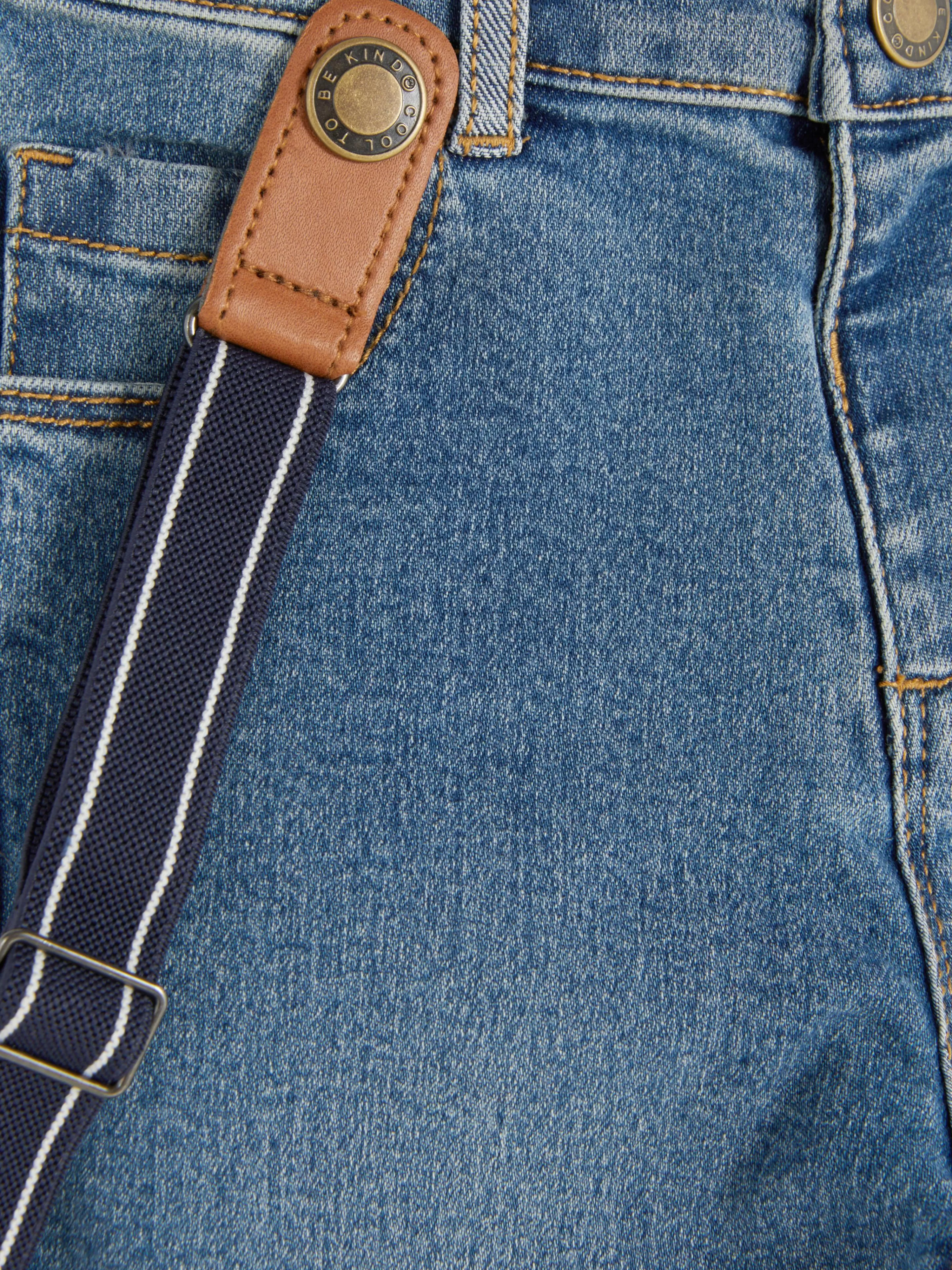 Primark - Pantaloni Jeans con Bretelle Comode, Leggings Casual in Tinta Unica Blu Medio per Stilare Outfit Versatili