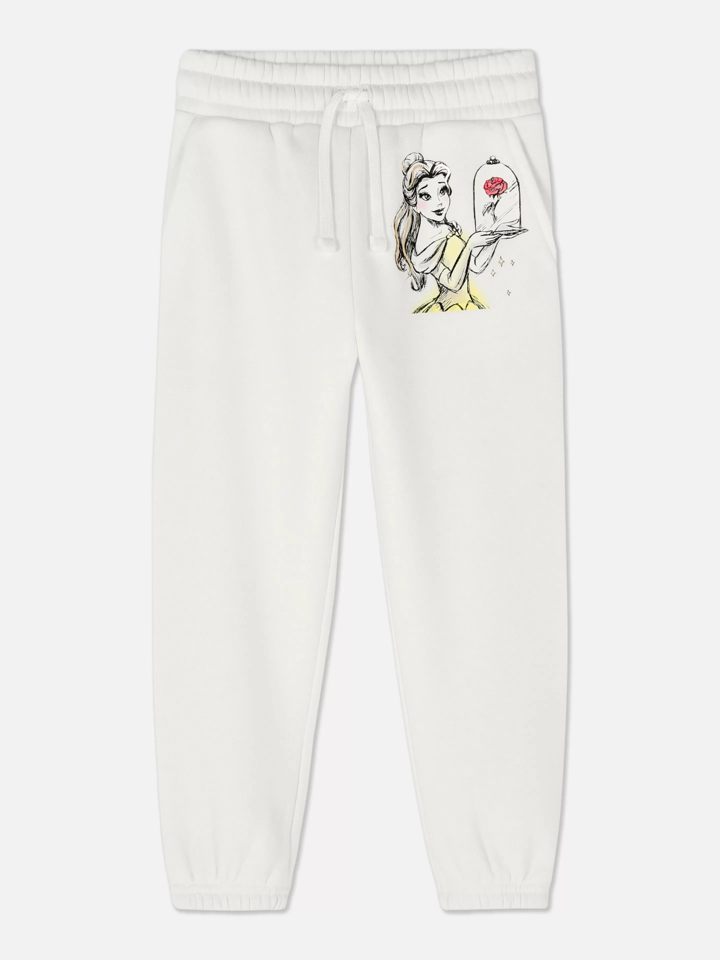 Disney Bella e la Bestia Pantaloni Sportivi Eleganti in Bianco - Completo Coordinato Primavera/Estivo by Primark, Comodo per Allenamento e Stile Casual 

(：，。、、，。)