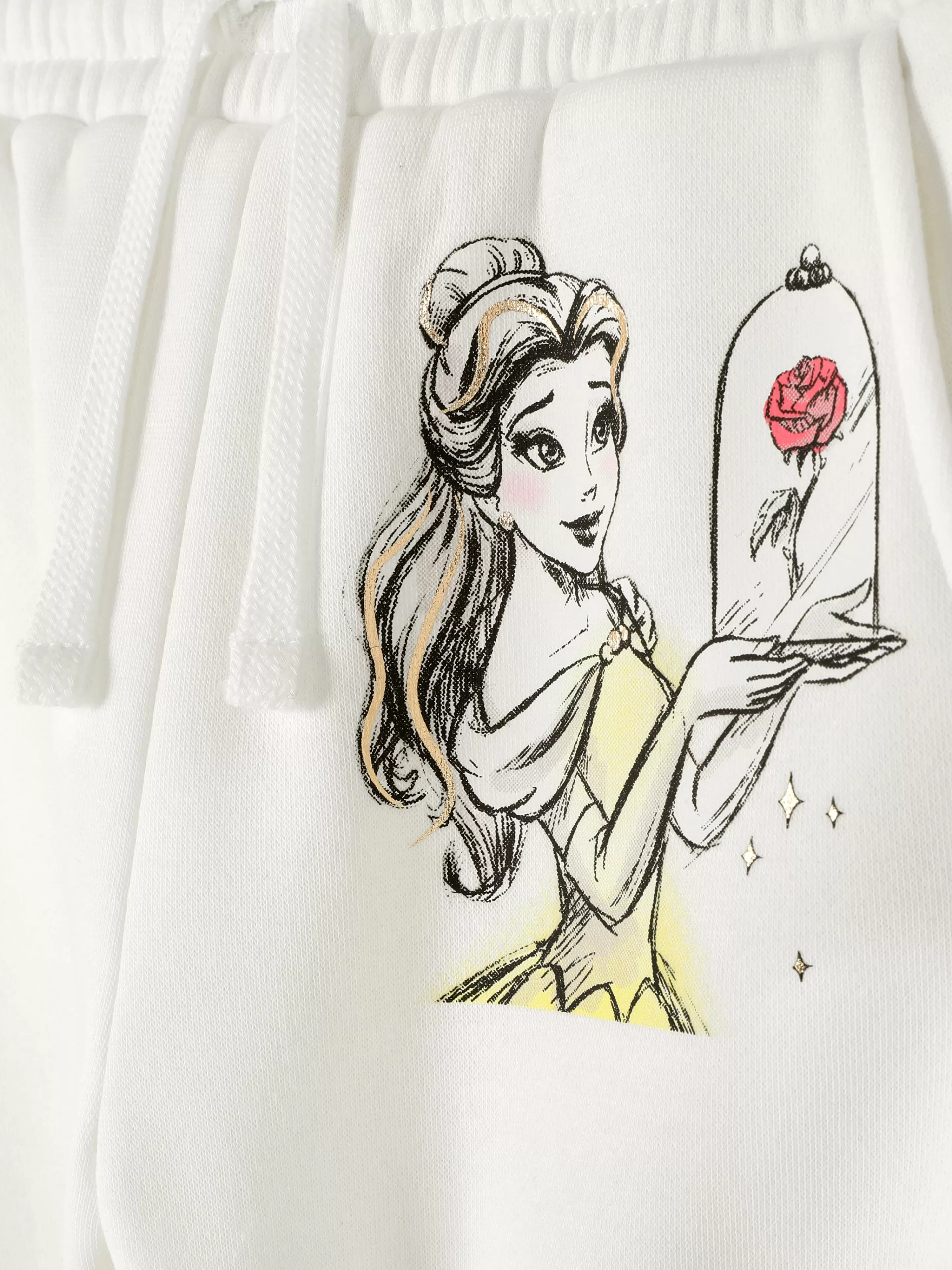 Disney Bella e la Bestia Pantaloni Sportivi Eleganti in Bianco - Completo Coordinato Primavera/Estivo by Primark, Comodo per Allenamento e Stile Casual 

(：，。、、，。)