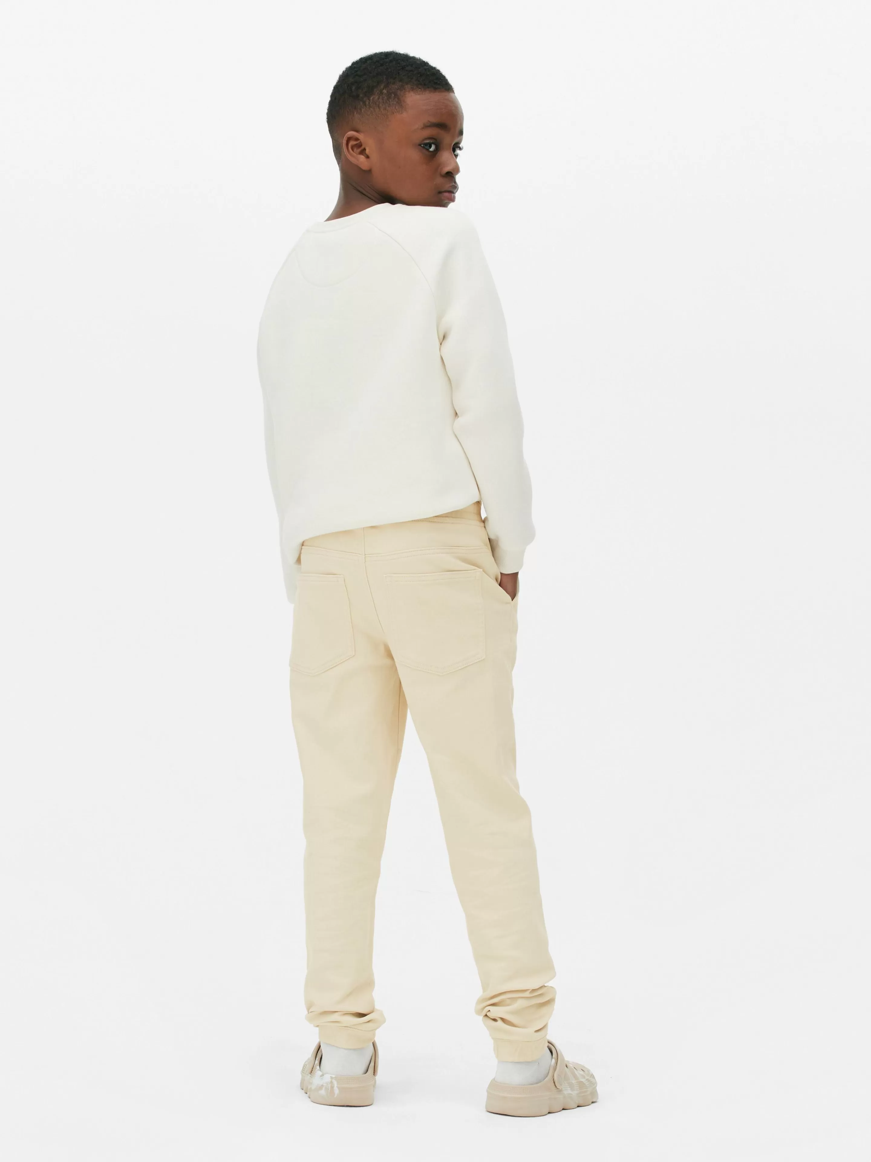 Primark Pantaloni Jogger in Denim Comodi con Cinturino Regolabile - Tinta Naturale per Look Casual