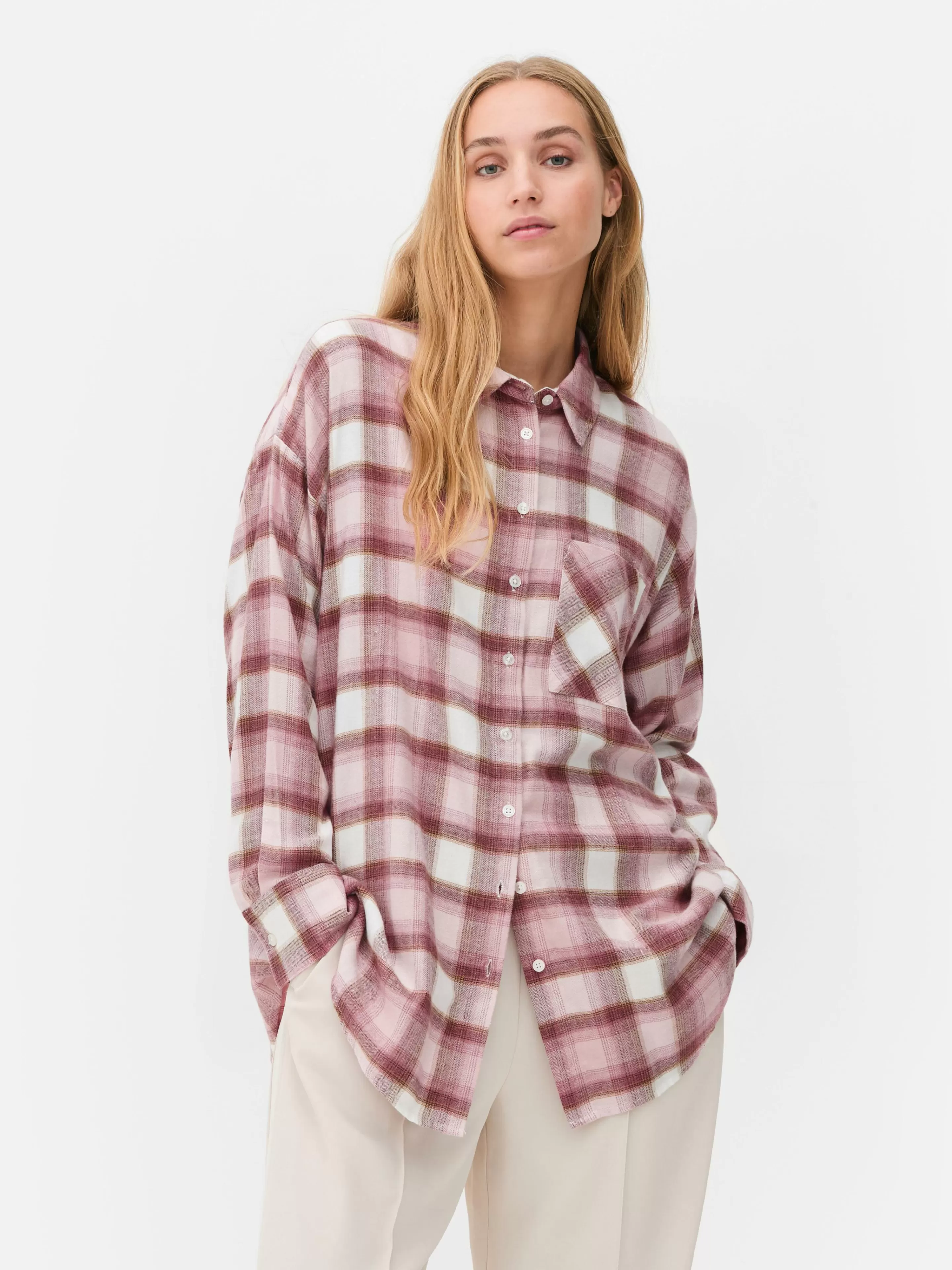 Primark Camicia Oversize Rosa a Quadri - Stile Casual Comodo per Tutto il Giorno