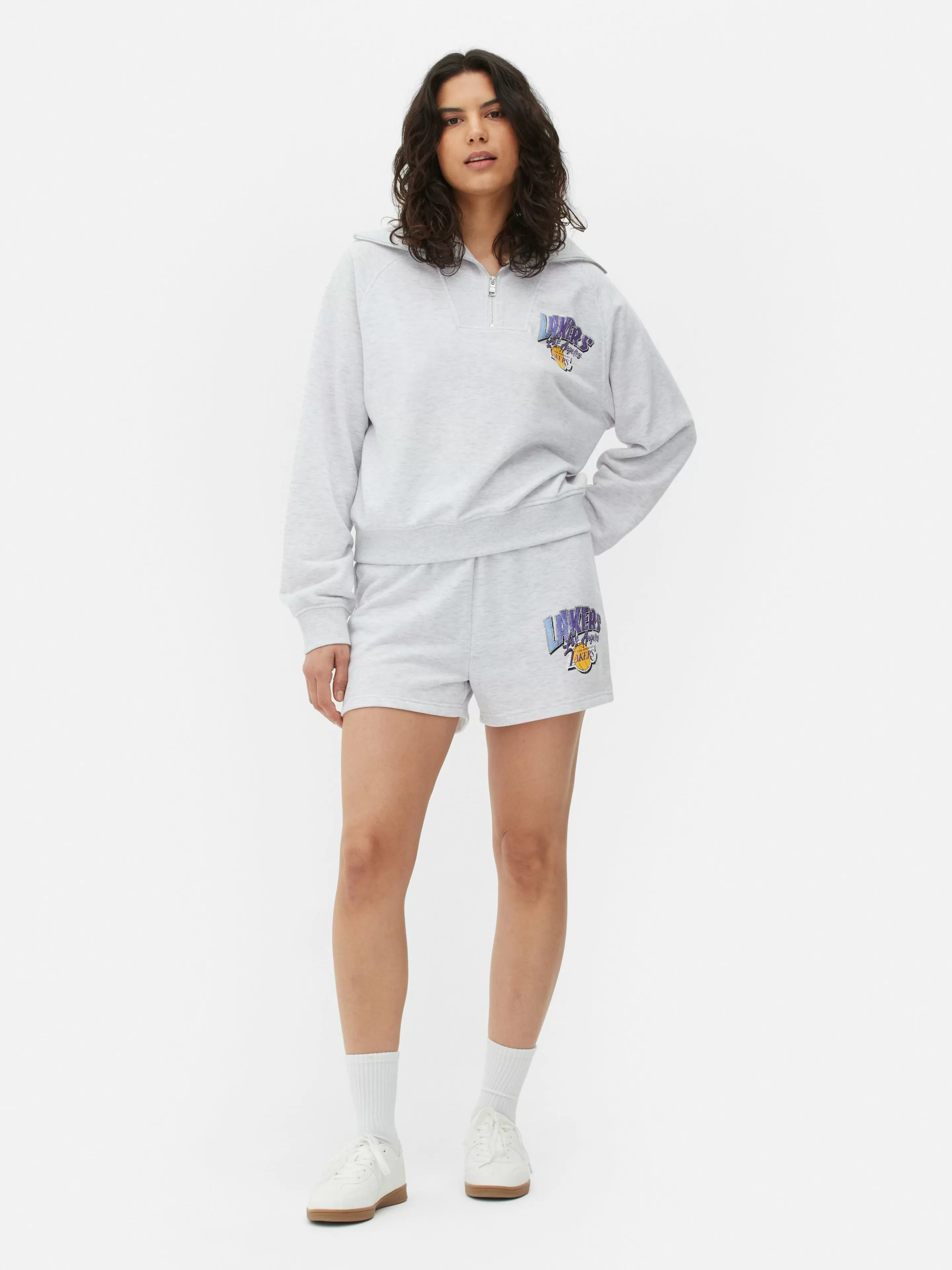 Primark Maglia NBA Los Angeles Lakers Grigio - Mezza Zip con Cappuccio o Scollo Tondo, Stile Casual Comodo per Ogni Occasione
