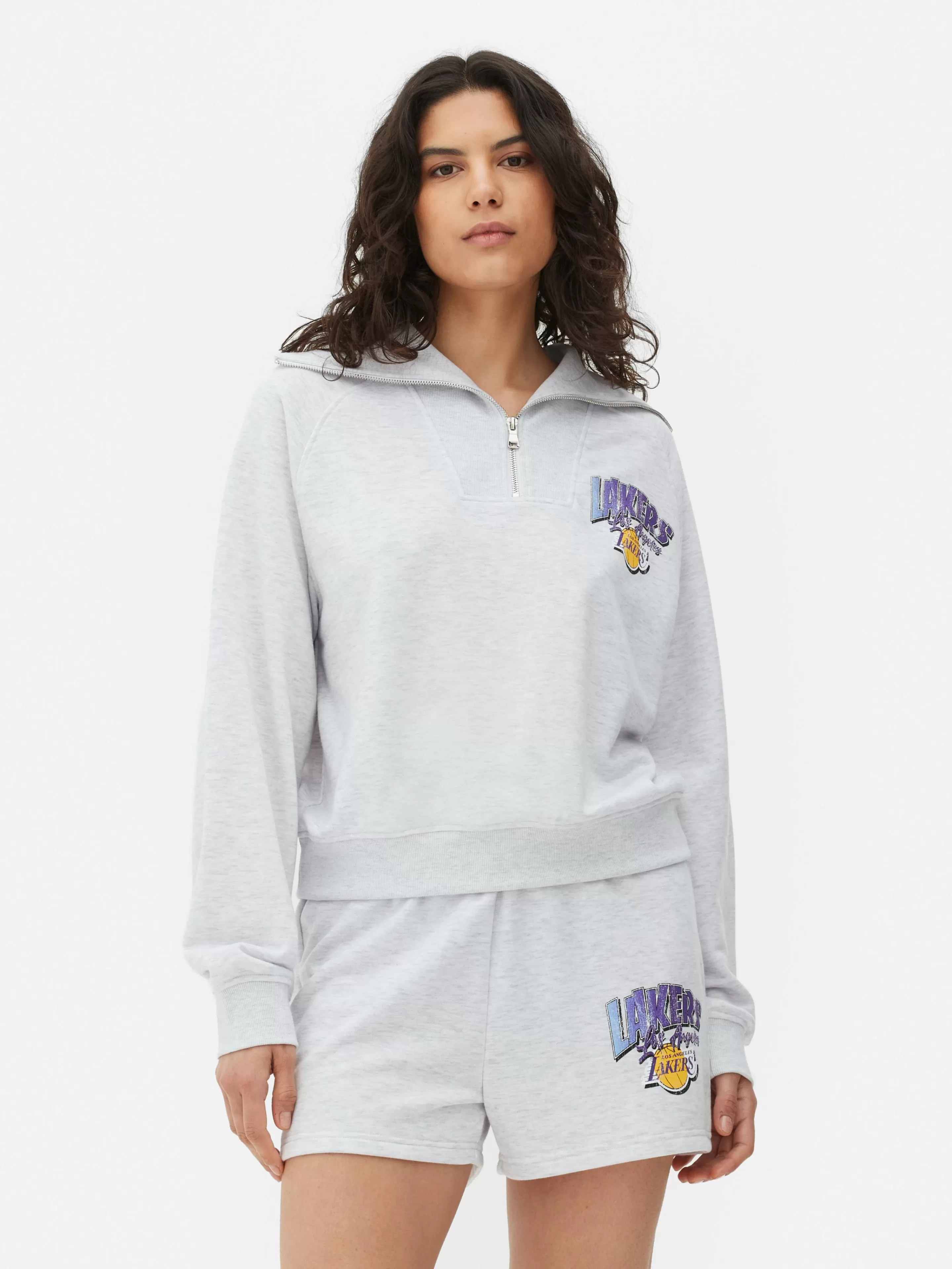 Primark Maglia NBA Los Angeles Lakers Grigio - Mezza Zip con Cappuccio o Scollo Tondo, Stile Casual Comodo per Ogni Occasione