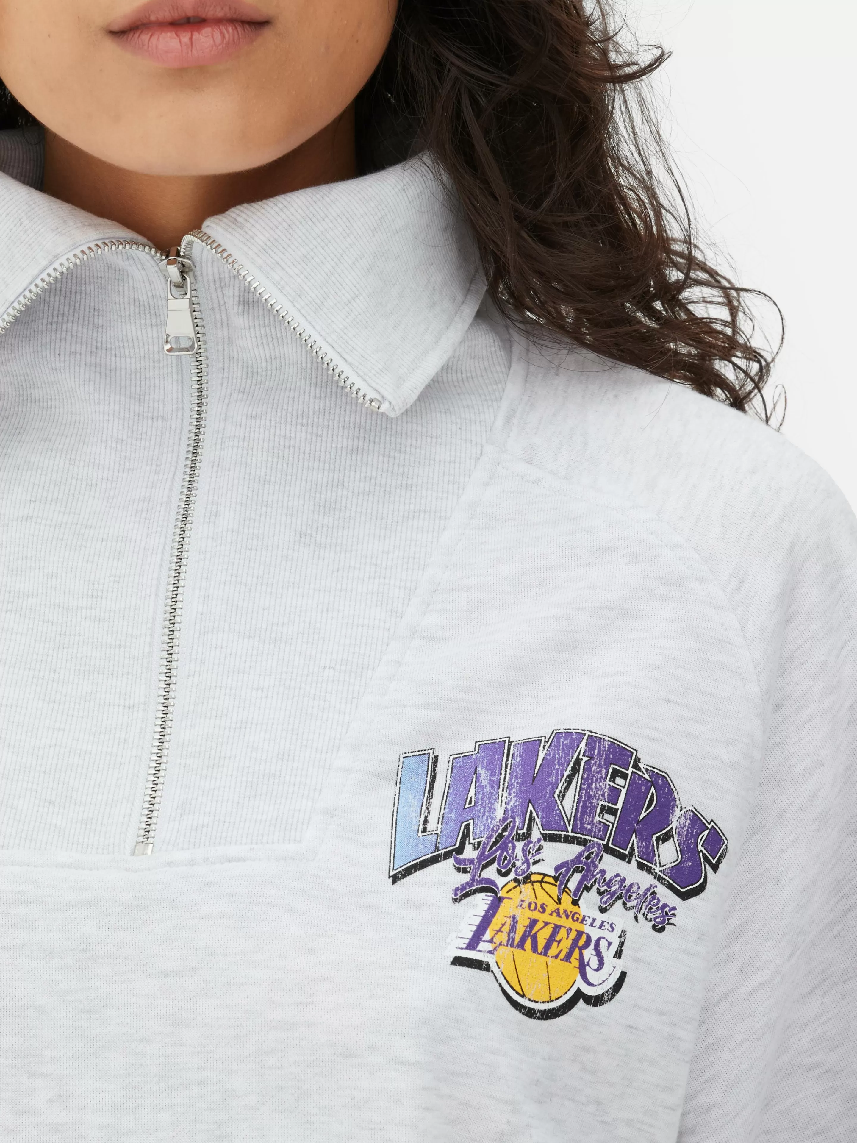 Primark Maglia NBA Los Angeles Lakers Grigio - Mezza Zip con Cappuccio o Scollo Tondo, Stile Casual Comodo per Ogni Occasione