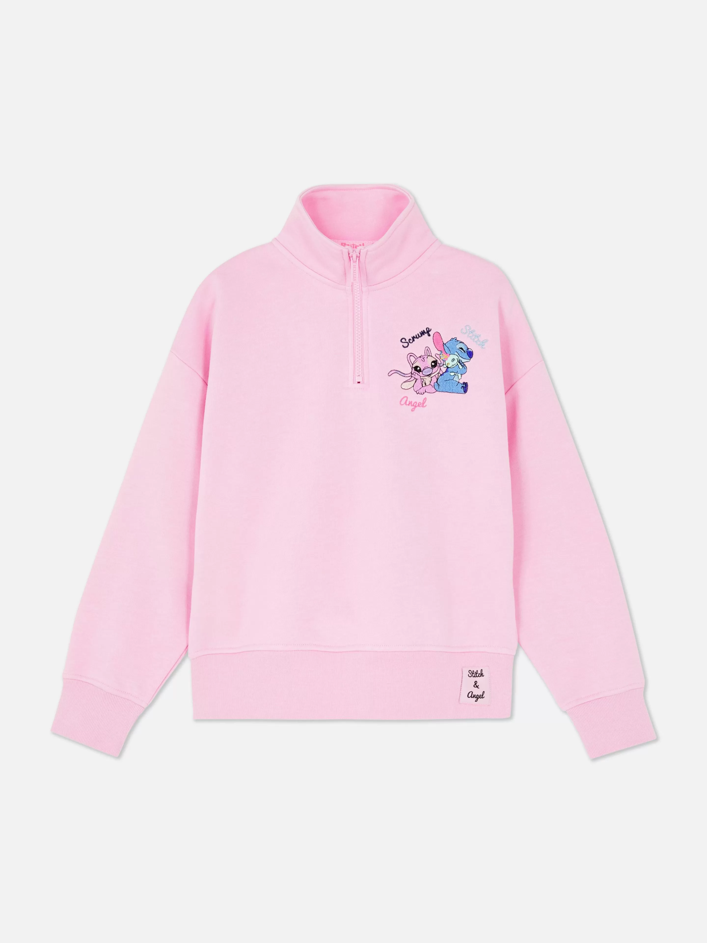 Felpa Unisex Disney Stitch e Angel - Mezza Zip Rosa, Disponibile con o Senza Cappuccio | Collezione Primark