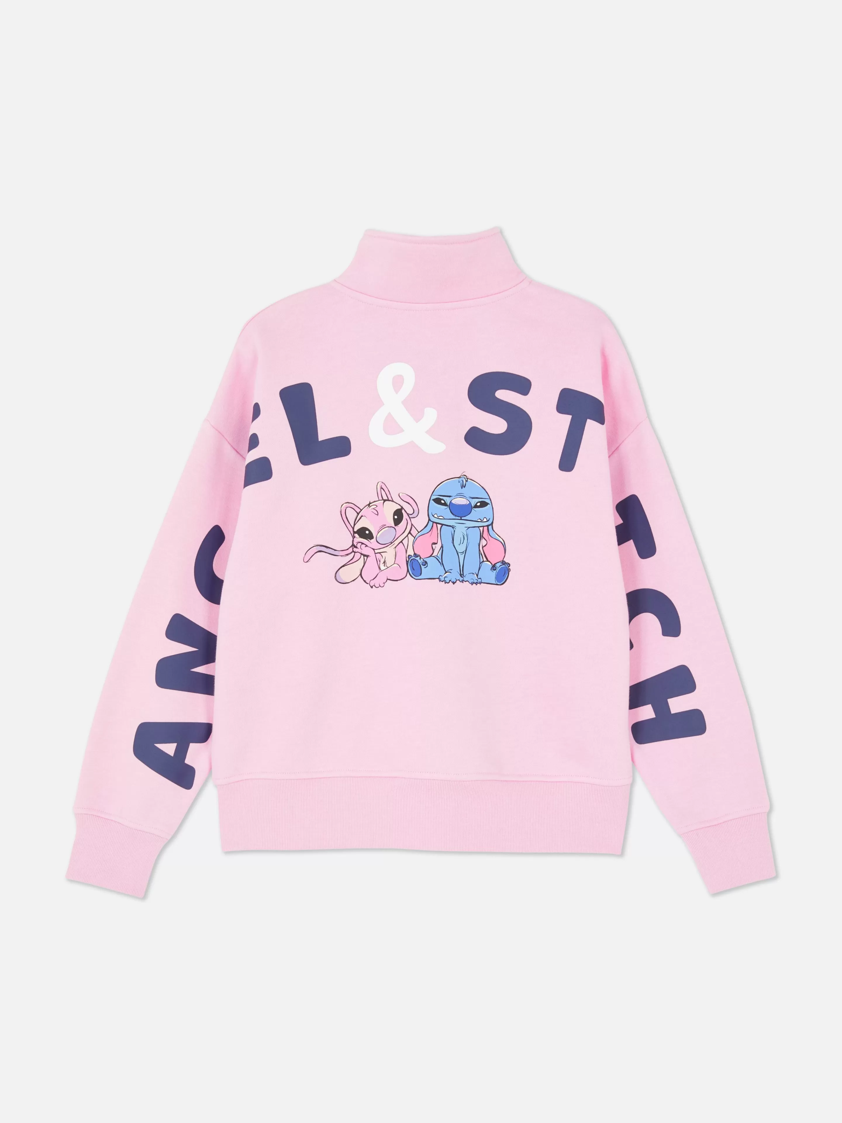 Felpa Unisex Disney Stitch e Angel - Mezza Zip Rosa, Disponibile con o Senza Cappuccio | Collezione Primark