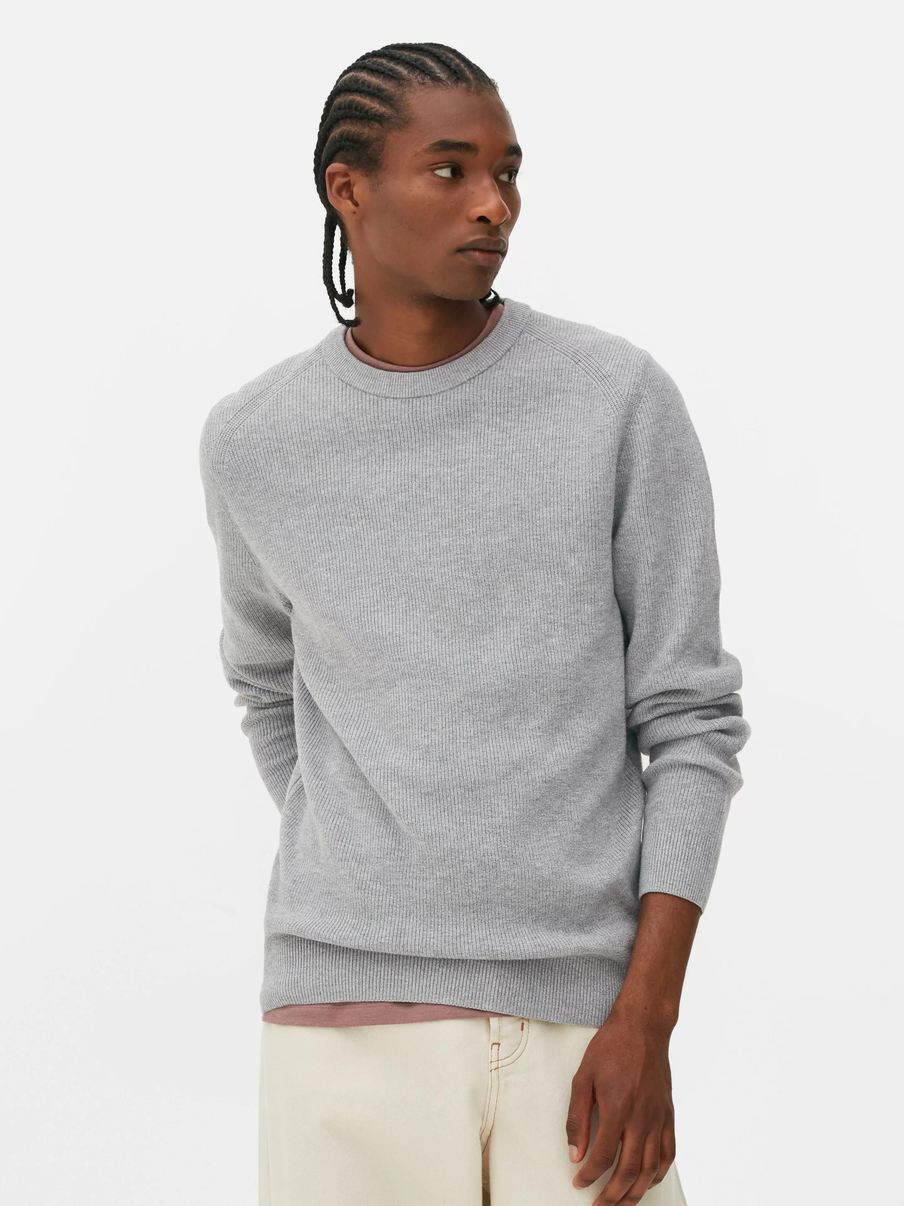 Primark Maglione in Puro Cotone con Scollo Tondo e Design a Righe - Grigio Antracite Elegante per Look Casual e Confortevole