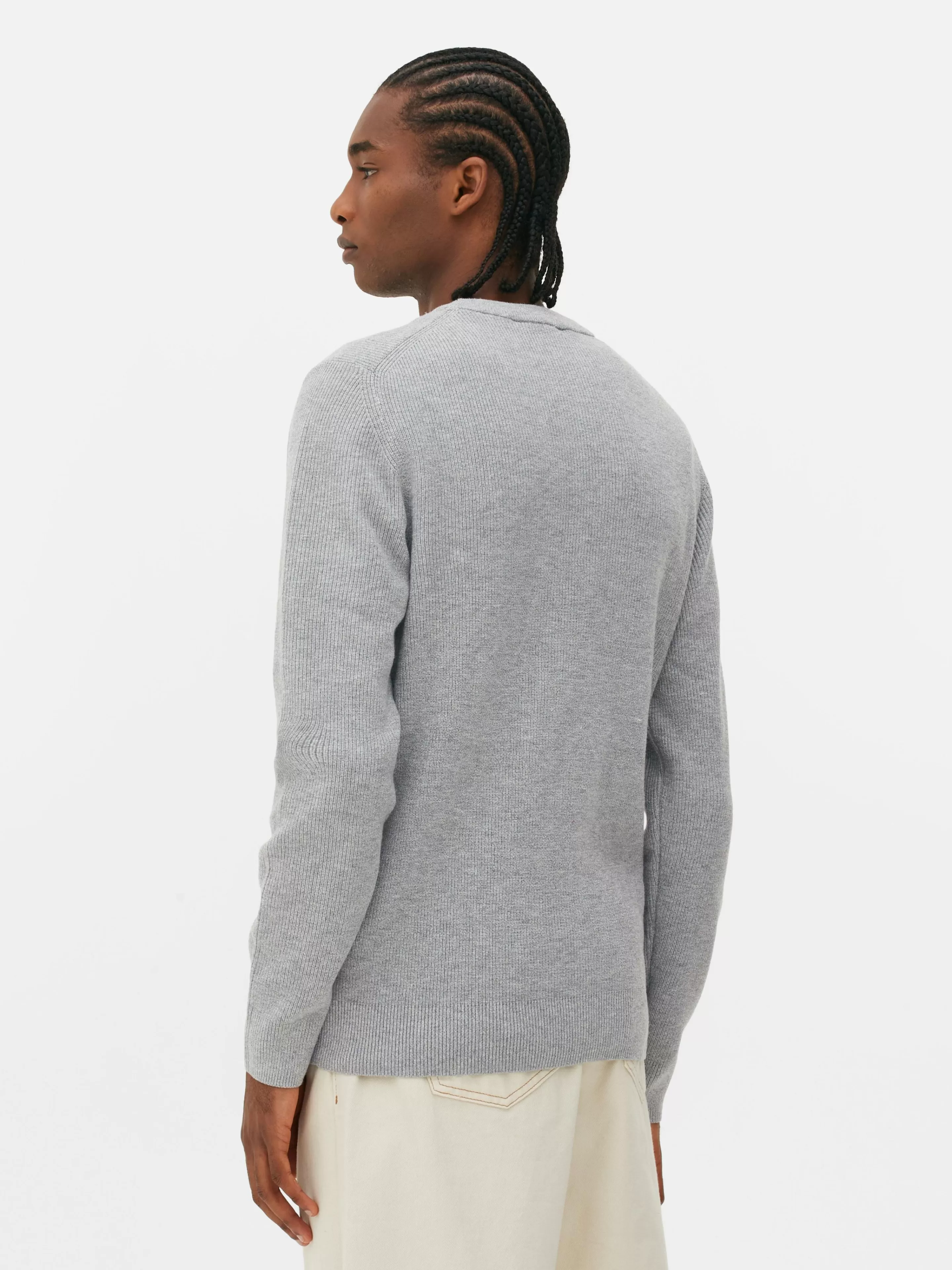 Primark Maglione in Puro Cotone con Scollo Tondo e Design a Righe - Grigio Antracite Elegante per Look Casual e Confortevole