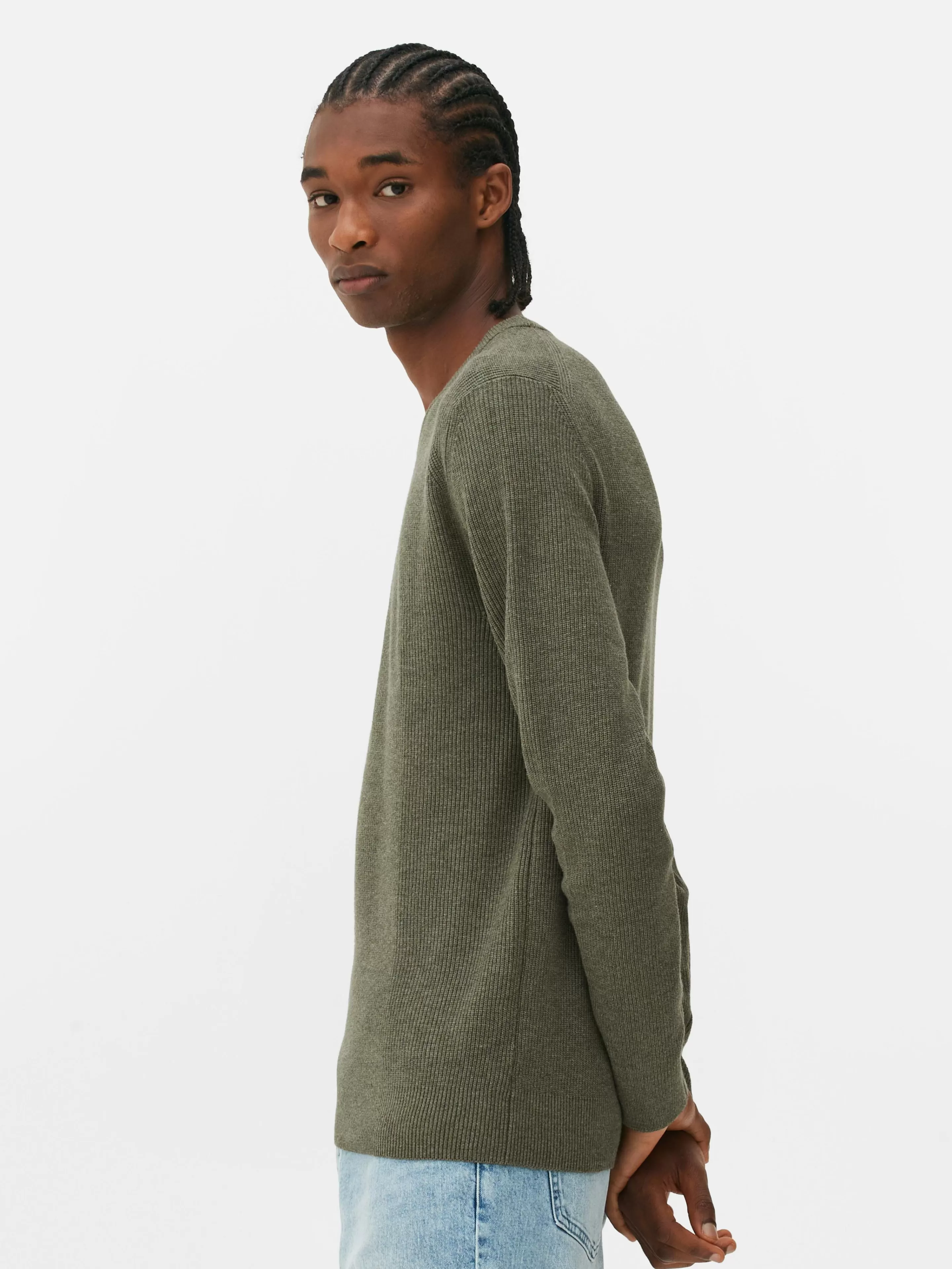 Primark - Maglione a Coste Verde Foresta con Scollo Tondo, Cardigan in Maglia Morbida per Look Casual