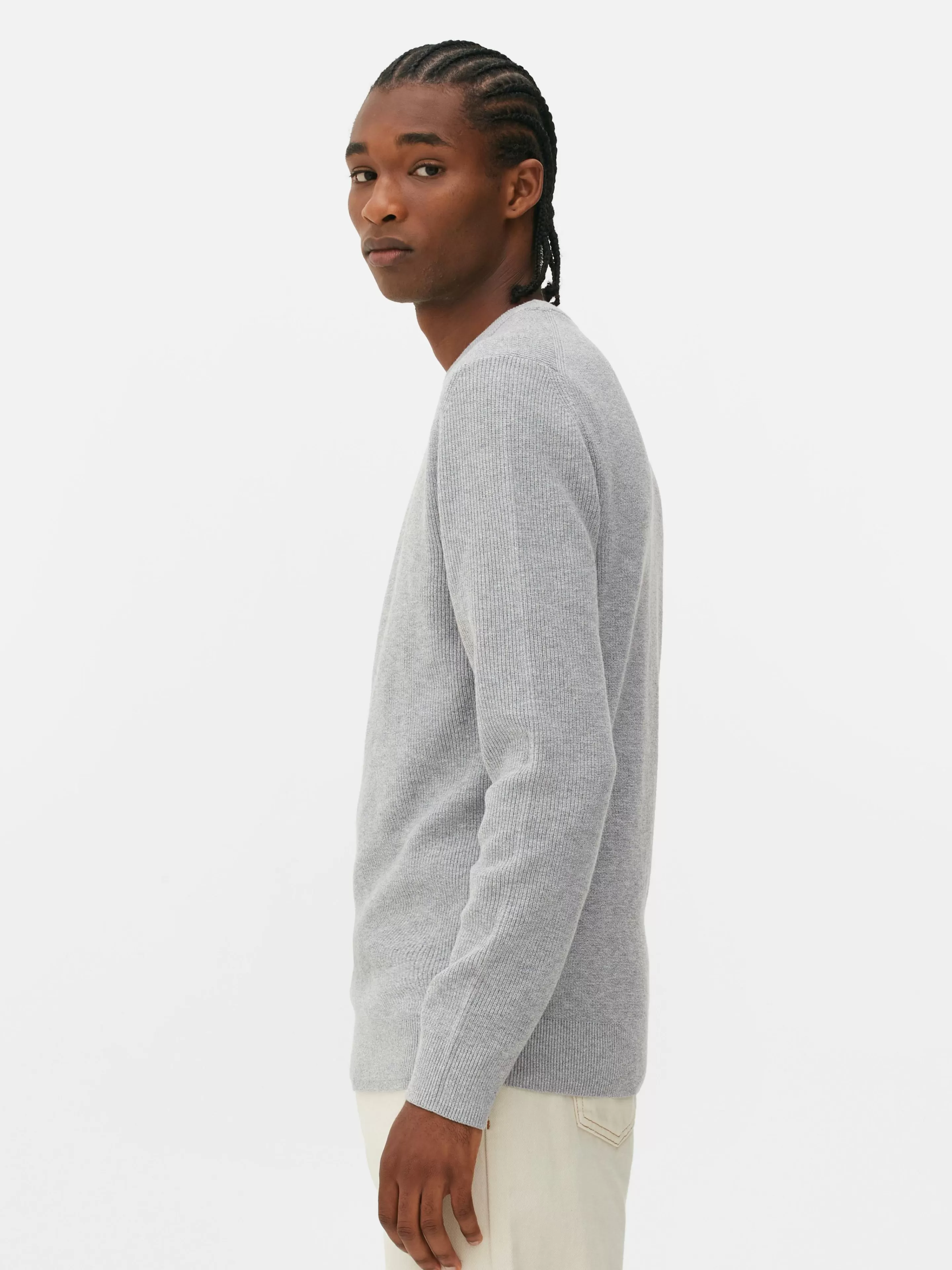 Primark Maglione in Puro Cotone con Scollo Tondo e Design a Righe - Grigio Antracite Elegante per Look Casual e Confortevole