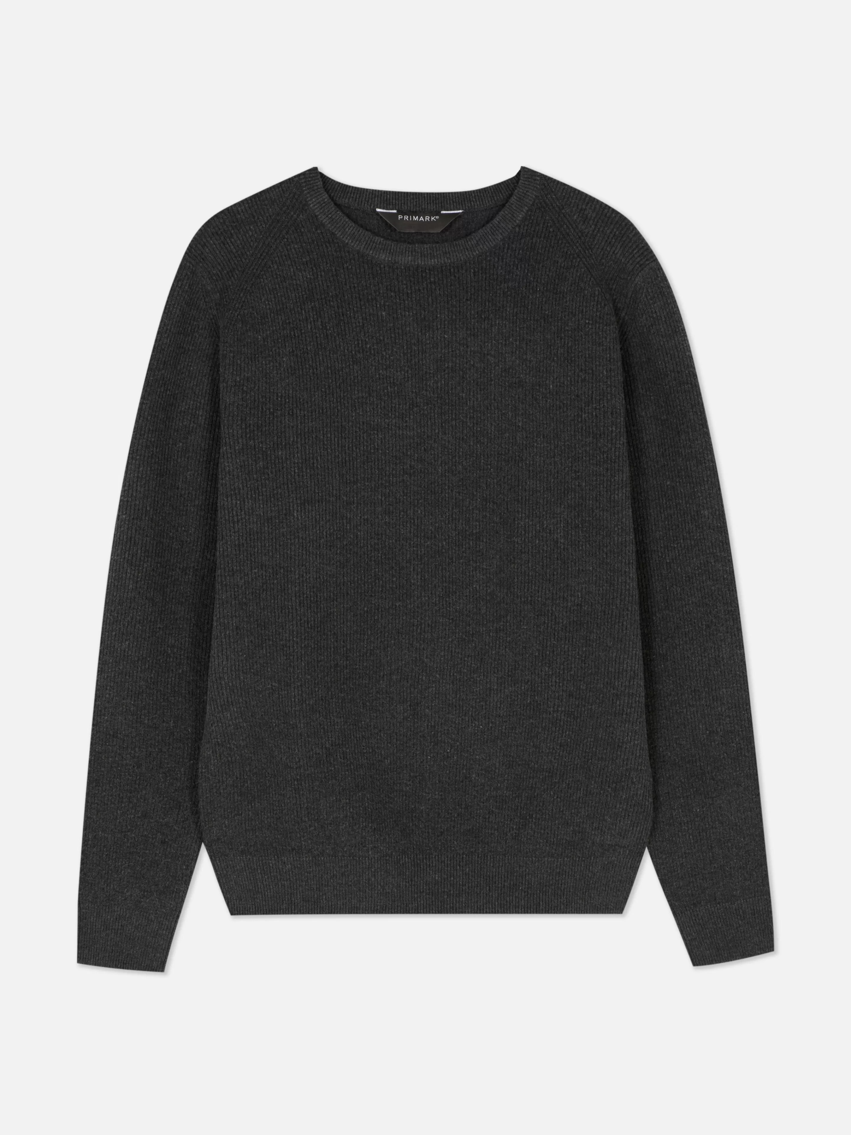Primark Maglione Invernale a Coste con Scollo Rotondo - Lana Morbida Grigio Antracite, Ideale per Stagioni Fredde