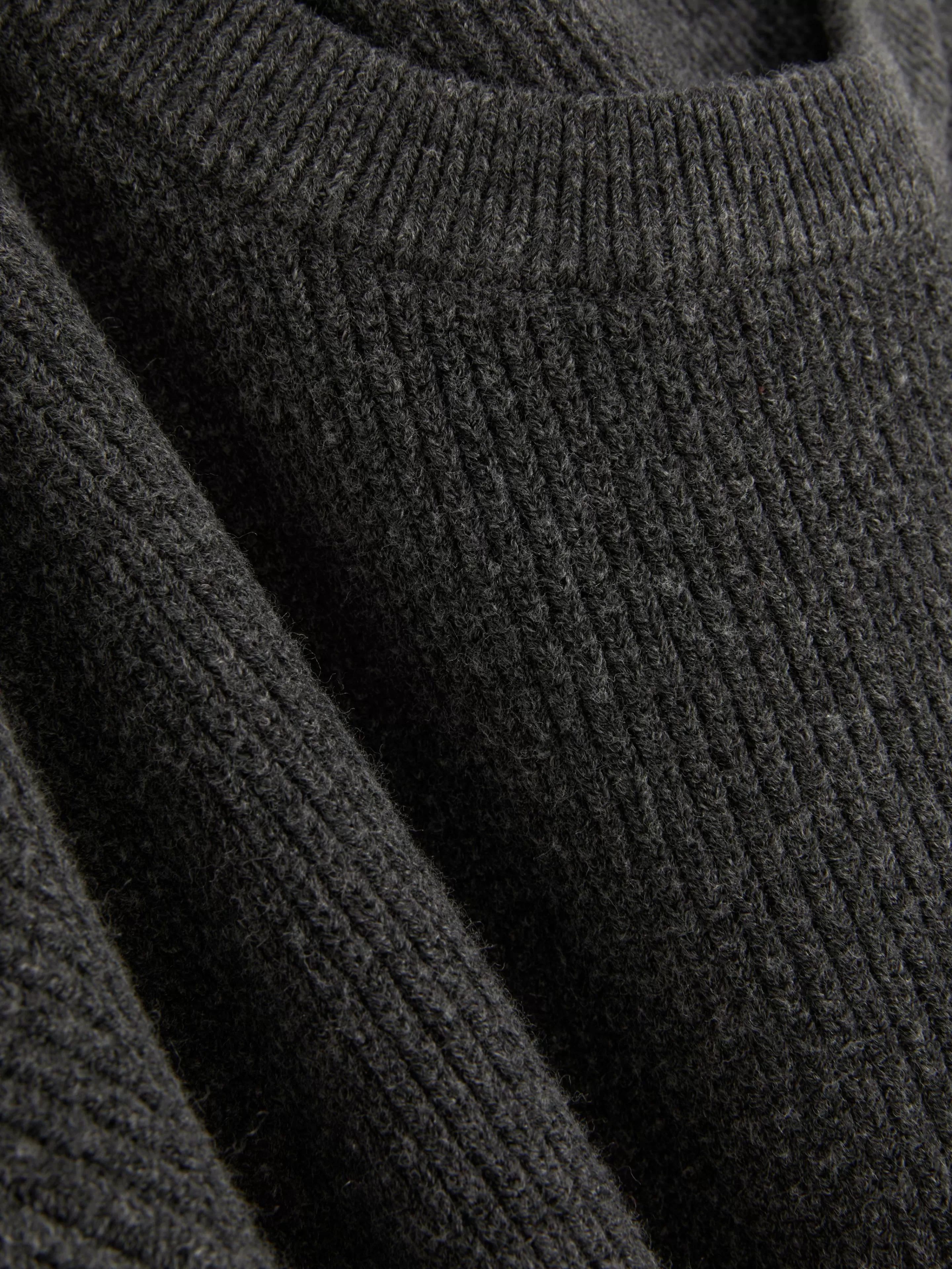 Primark Maglione Invernale a Coste con Scollo Rotondo - Lana Morbida Grigio Antracite, Ideale per Stagioni Fredde