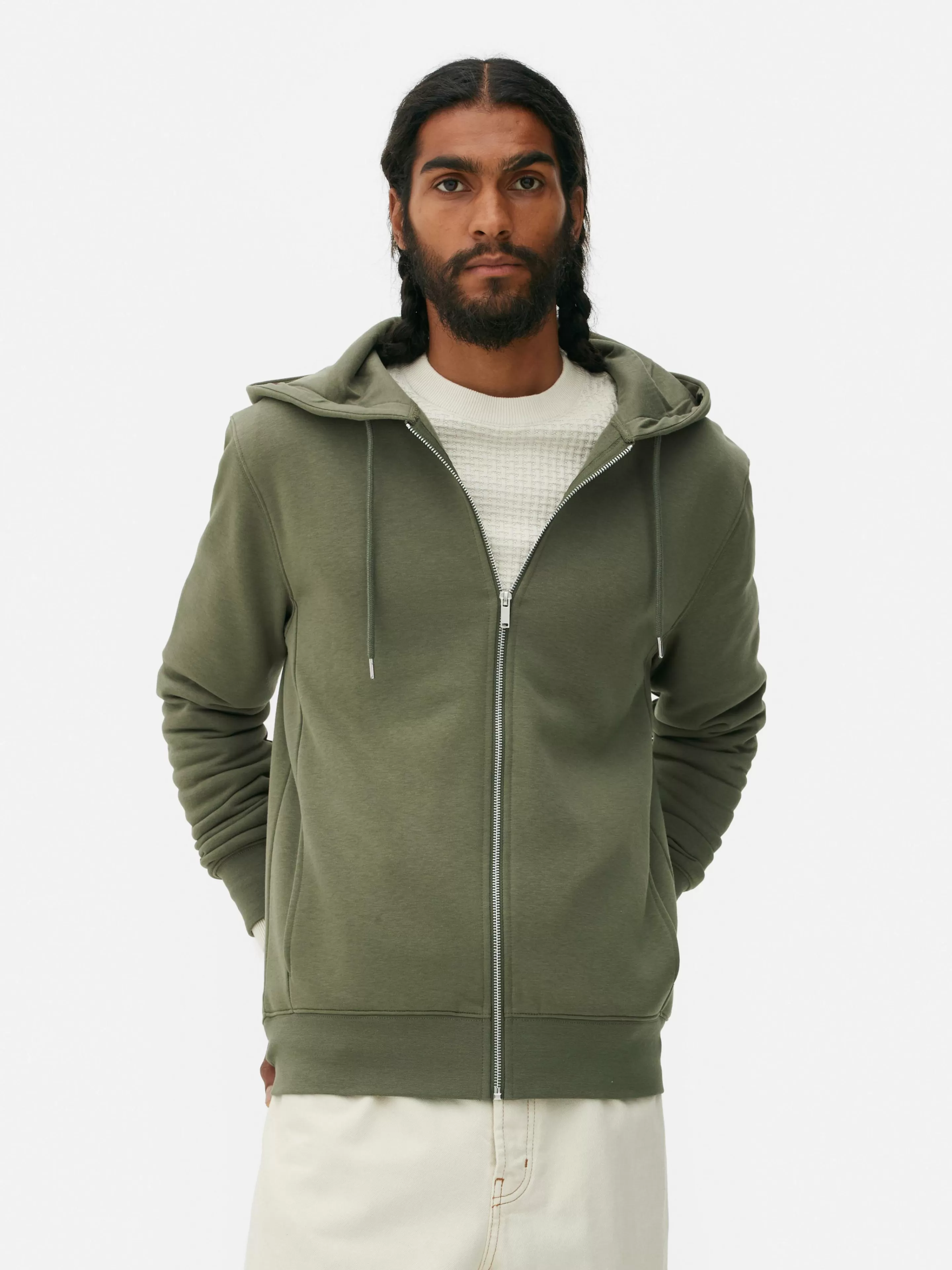 Primark Felpa Unisex Zip Frontale Essential - Cappuccio Regolabile, Tessuto Morbido, Colore Cachi