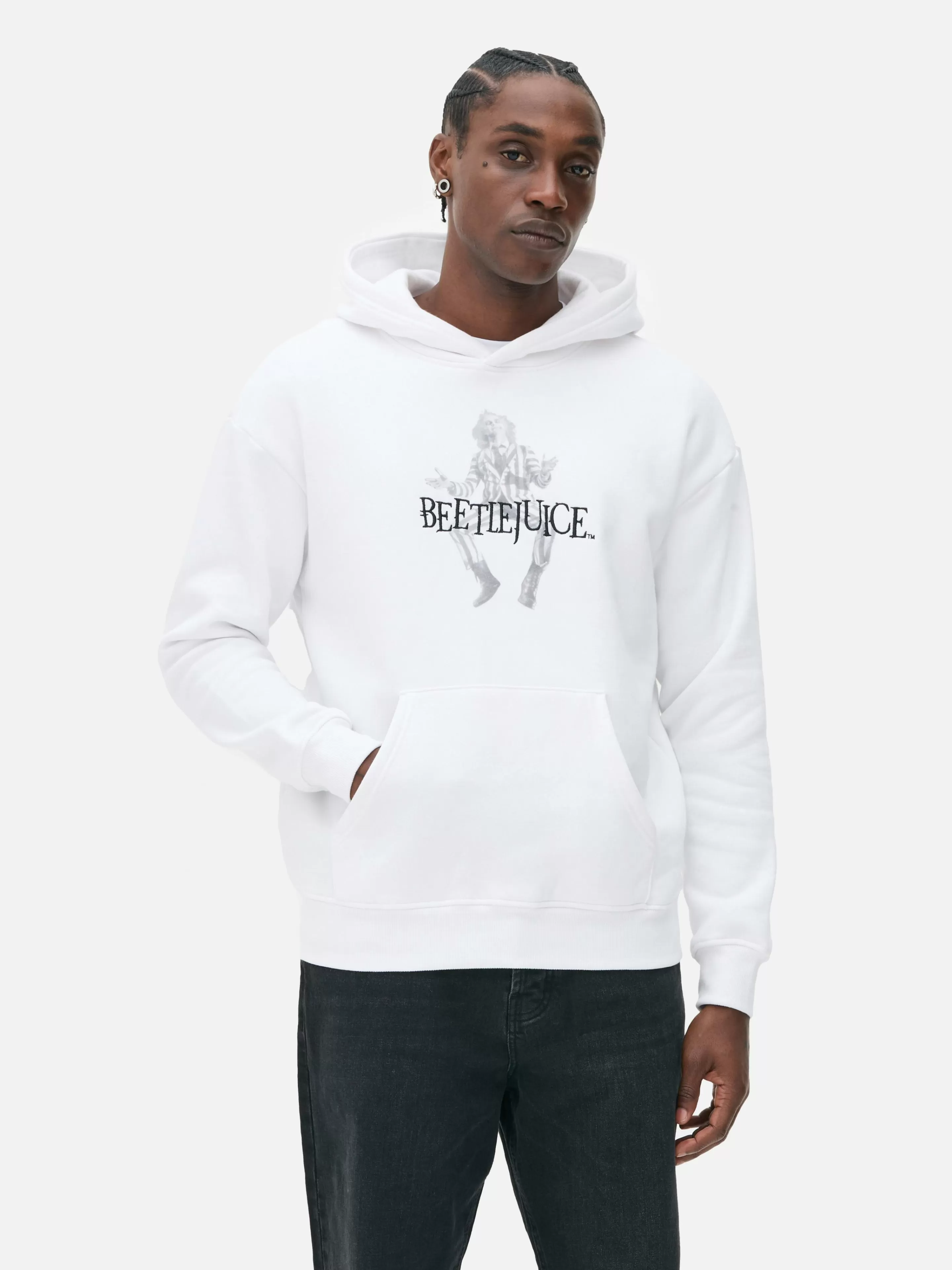 Magliette e Felpe con Stampa Grafica Originale | Cappuccio Beetlejuice Design Unico*Felpa Bianca con Personaggio Cult da Collezione Primark