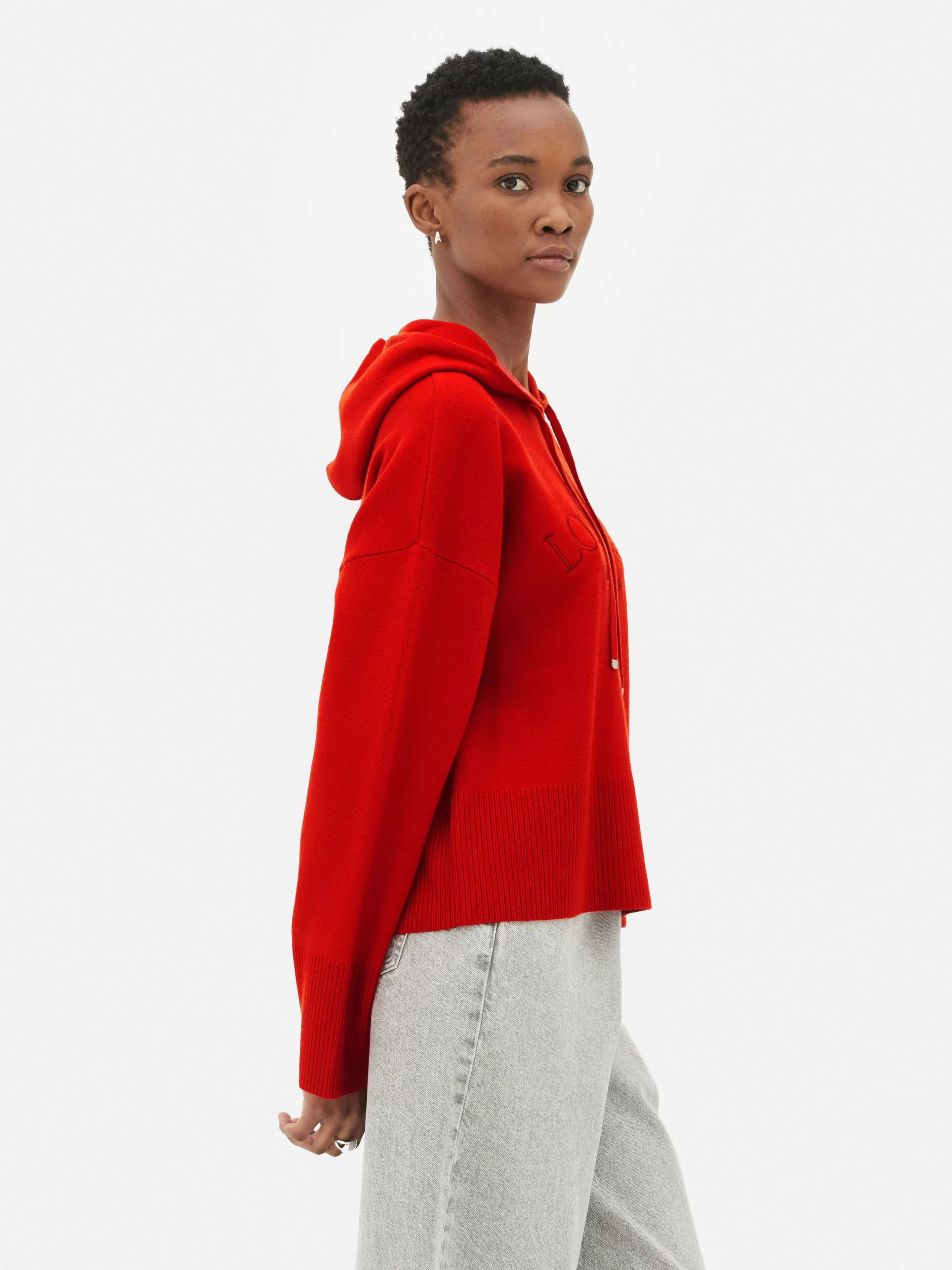 Primark Felpa con Cappuccio Slogan in Maglia Rossa | Giacche e Cardigan Unisex Stile Casual
