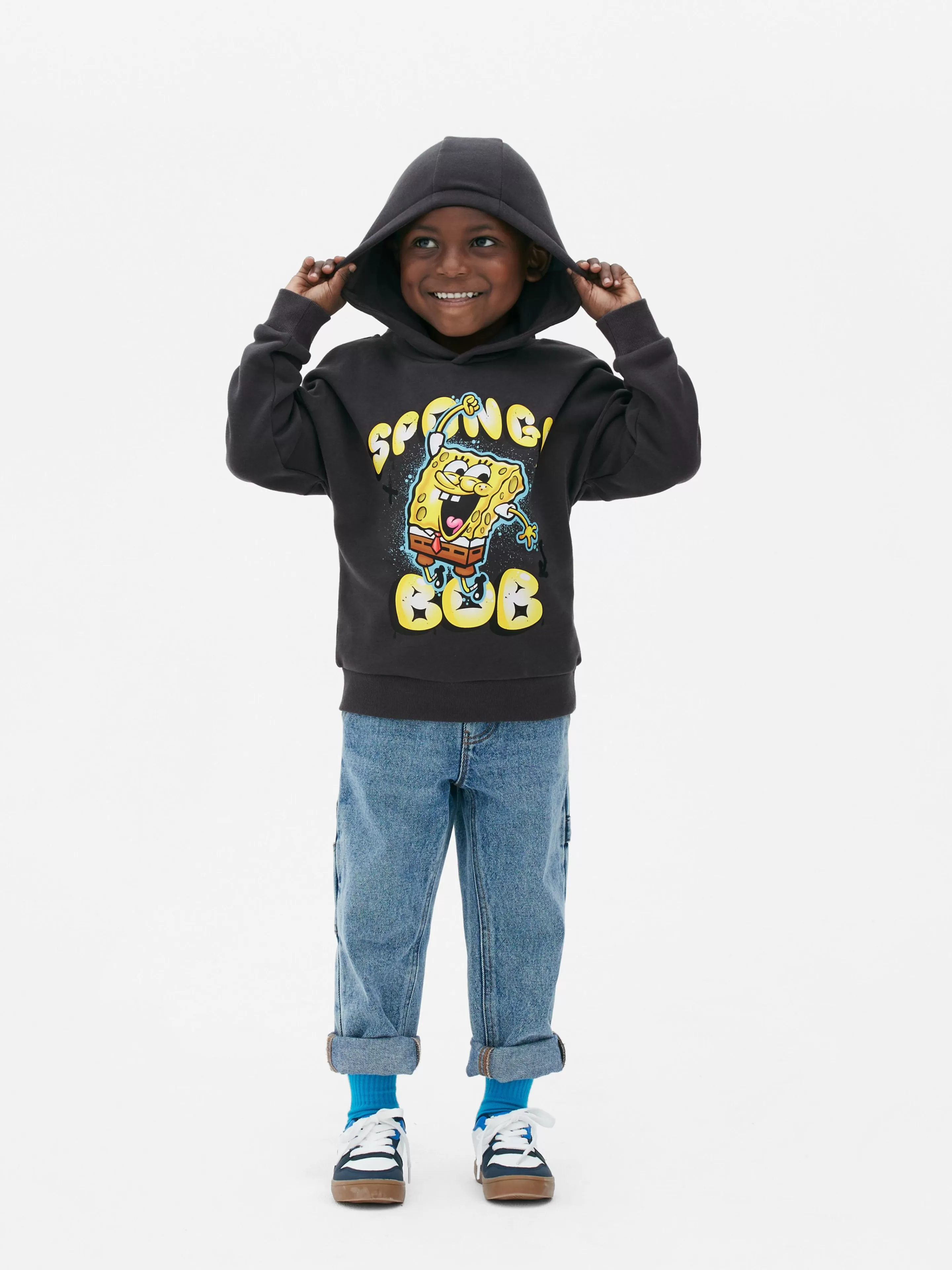 Felpa Bambini SpongeBob SquarePants con Cappuccio - Primark Grigio Antracite Design Divertente

（：Primark、IP、、、，