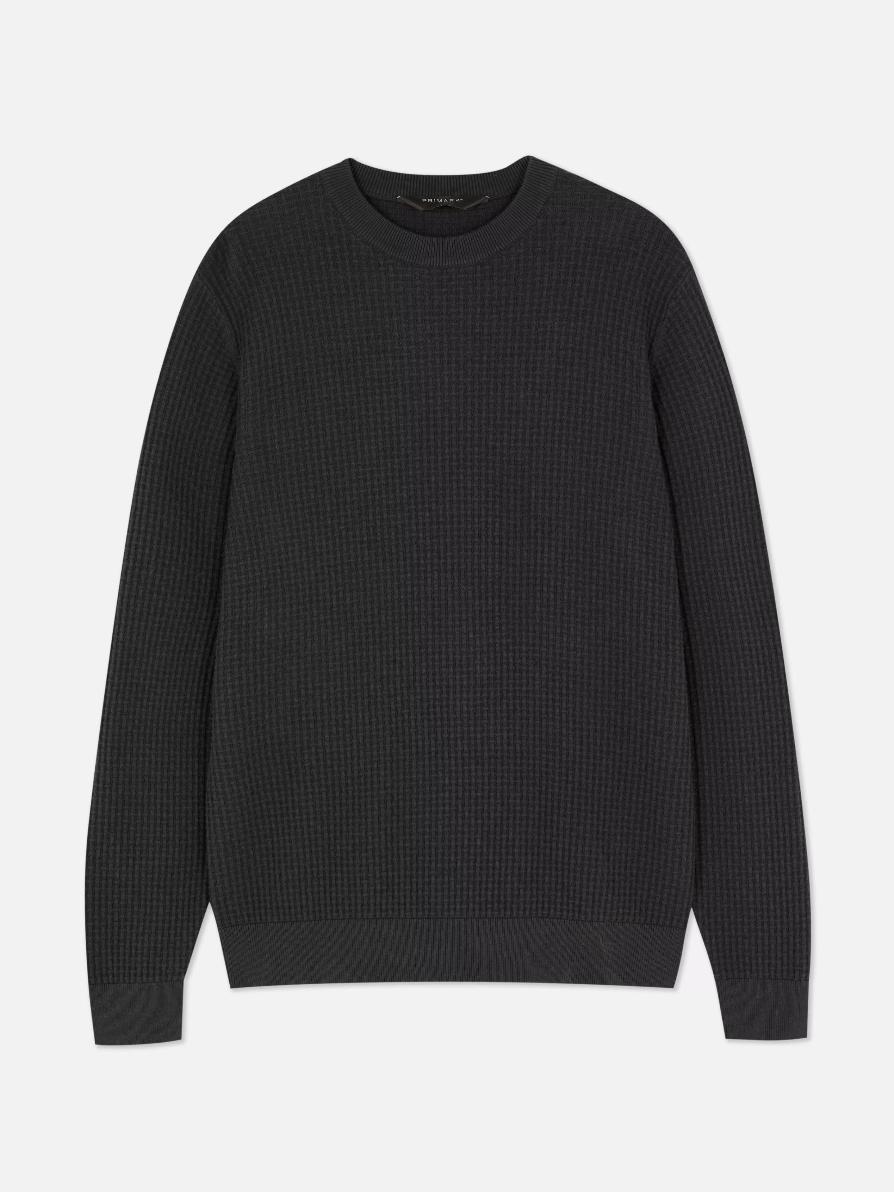 Primark Maglione Casual con Scollo Tondo in Maglia Traforata - Grigio Antracite