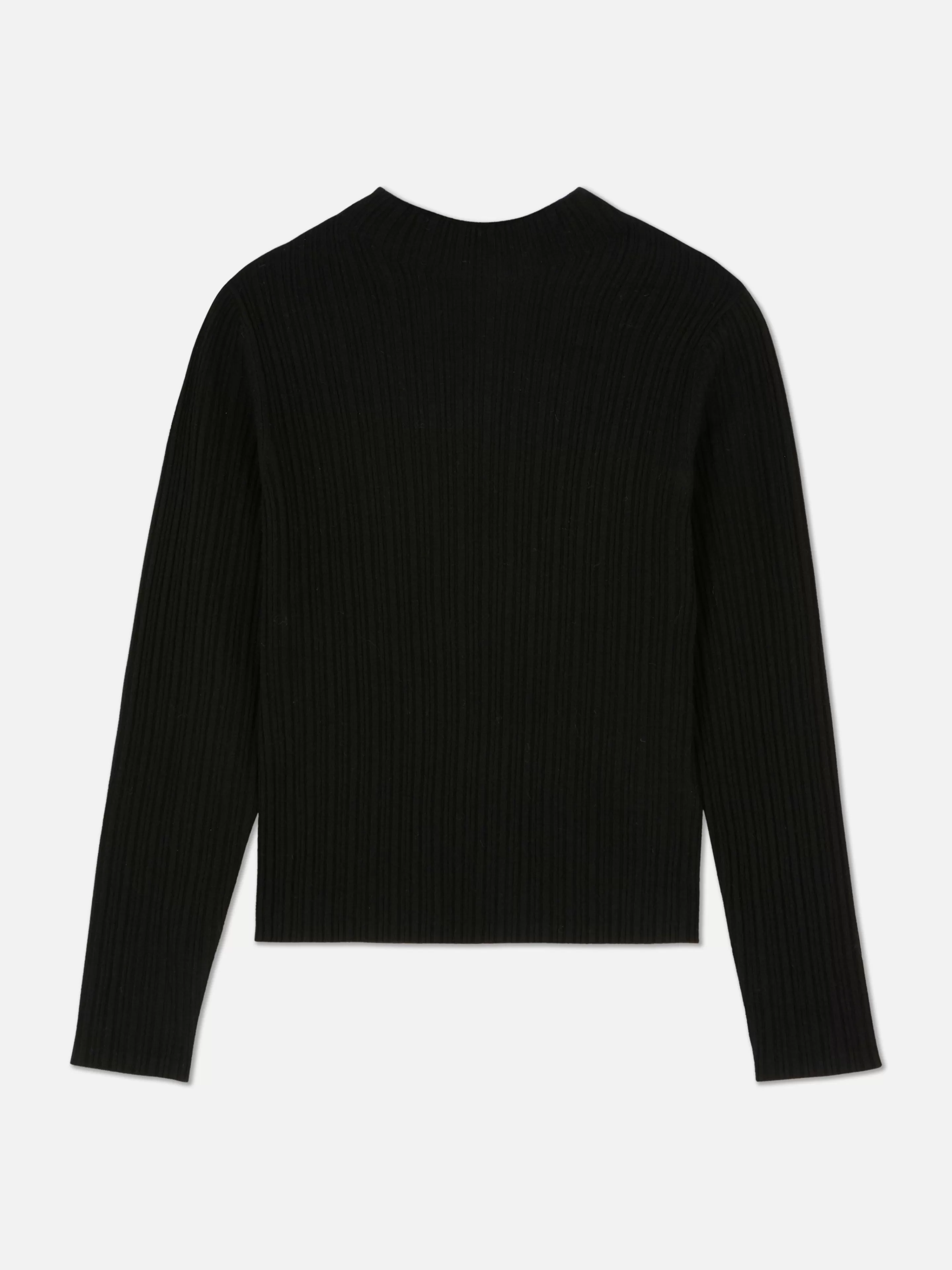 Maglione in Pura Lana con Collo Alto a Coste - Nero Classico, Stile Minimal Primark