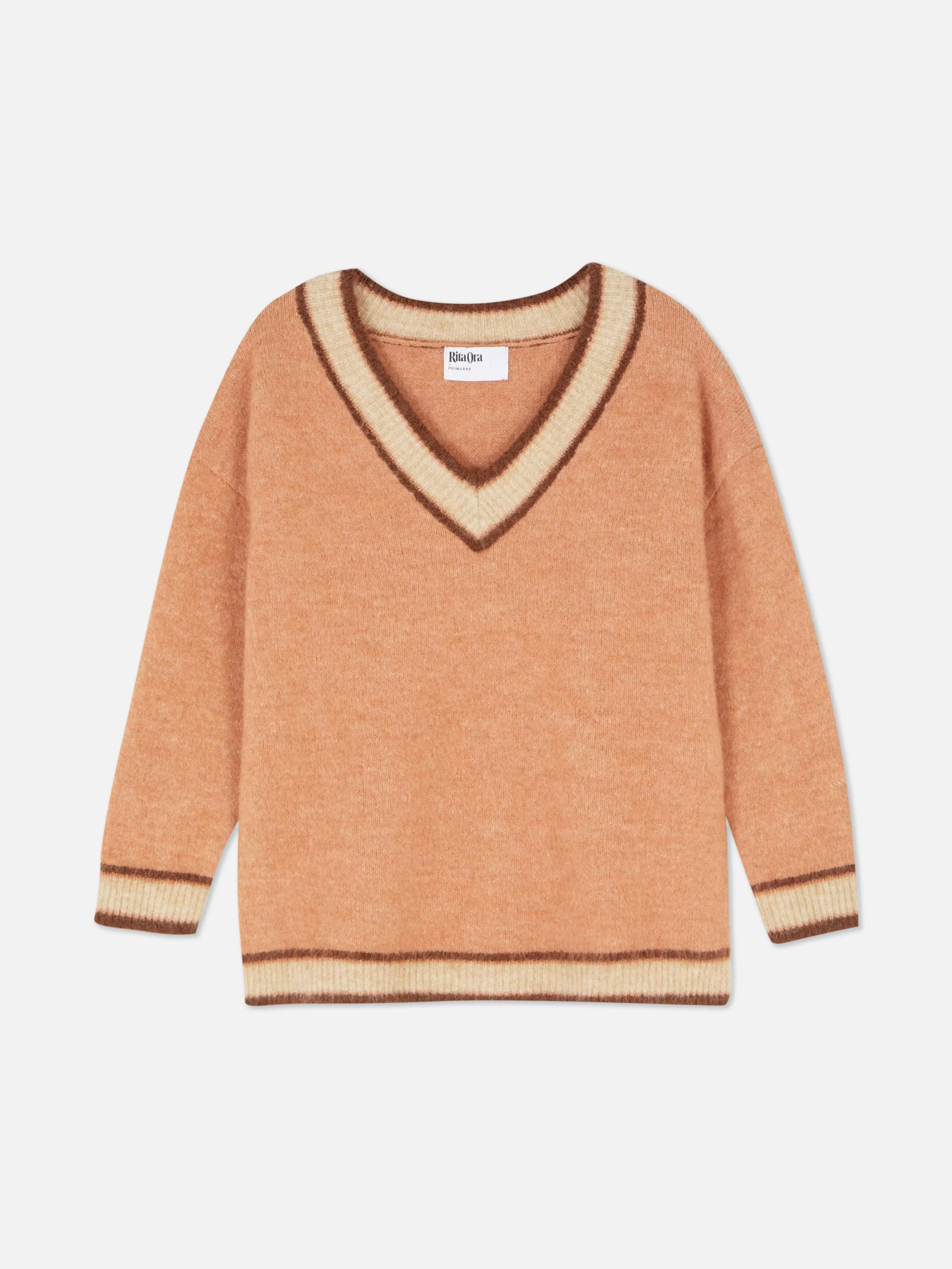 Intimo Maglieria Invernale | Pullover con Scollo a V Stile Retrò Rita Ora - Tinta Pesca Accogliente Primark 

(Con dettagli di allacciatura originale per look unici)