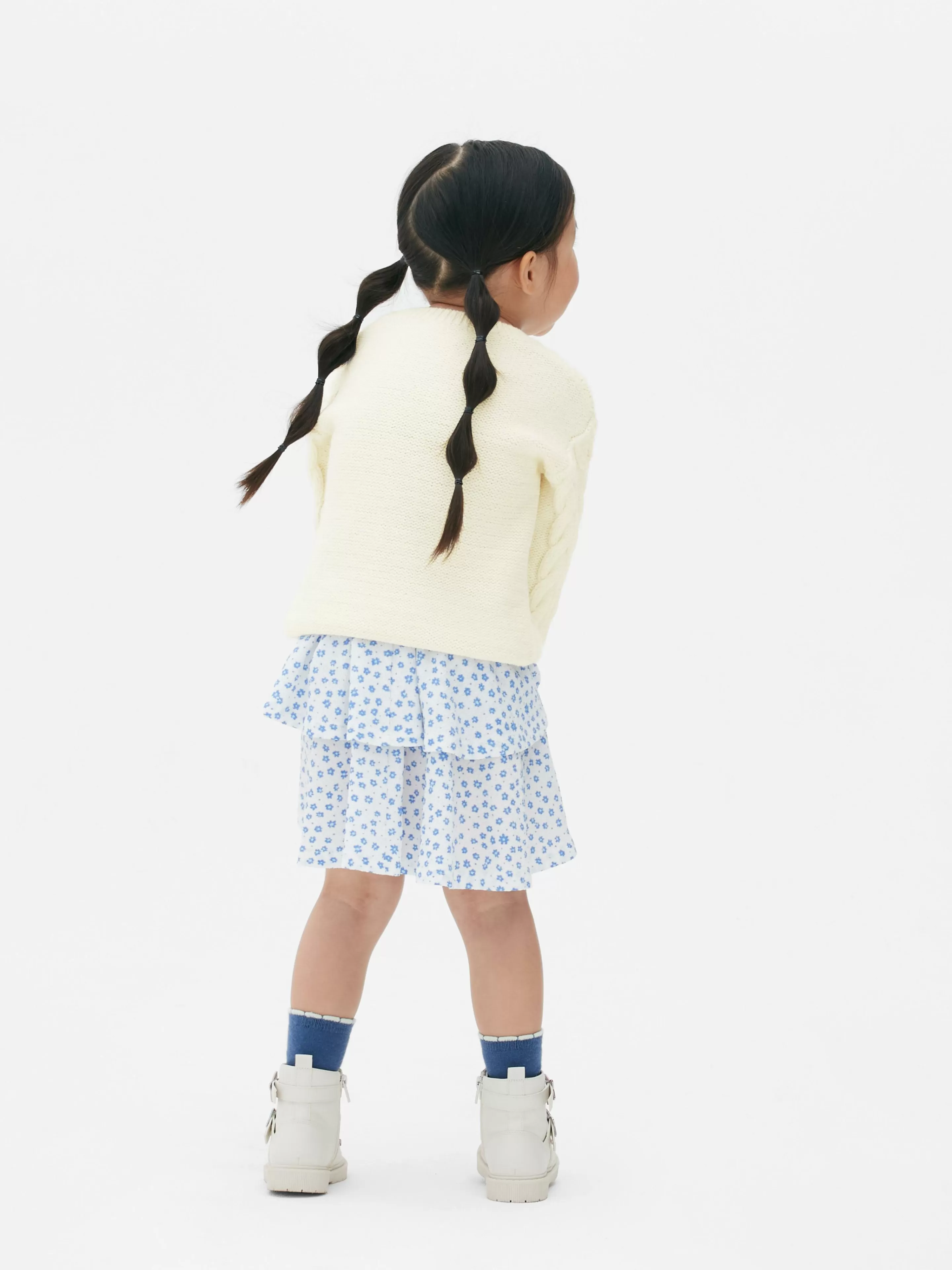 Primark Maglione Traforato con Ricami Floreali - Cardigan in Maglia Jacquard Color Crema