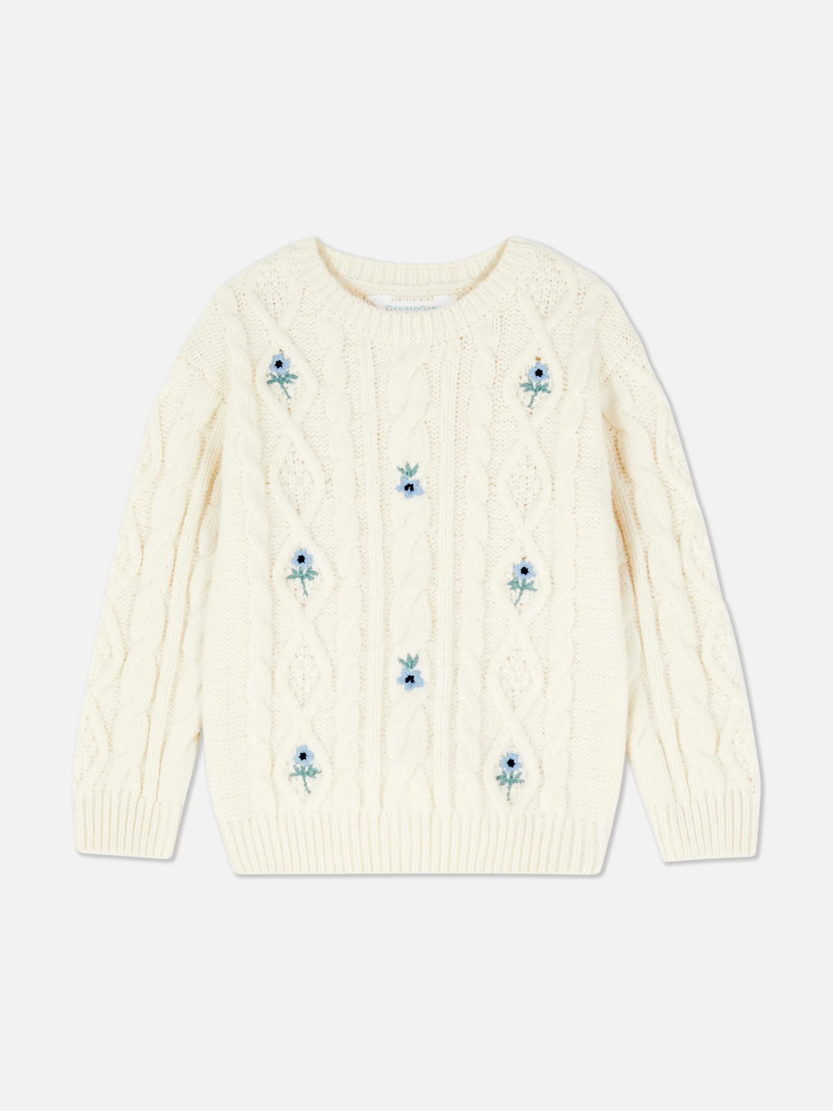 Primark Maglione Traforato con Ricami Floreali - Cardigan in Maglia Jacquard Color Crema
