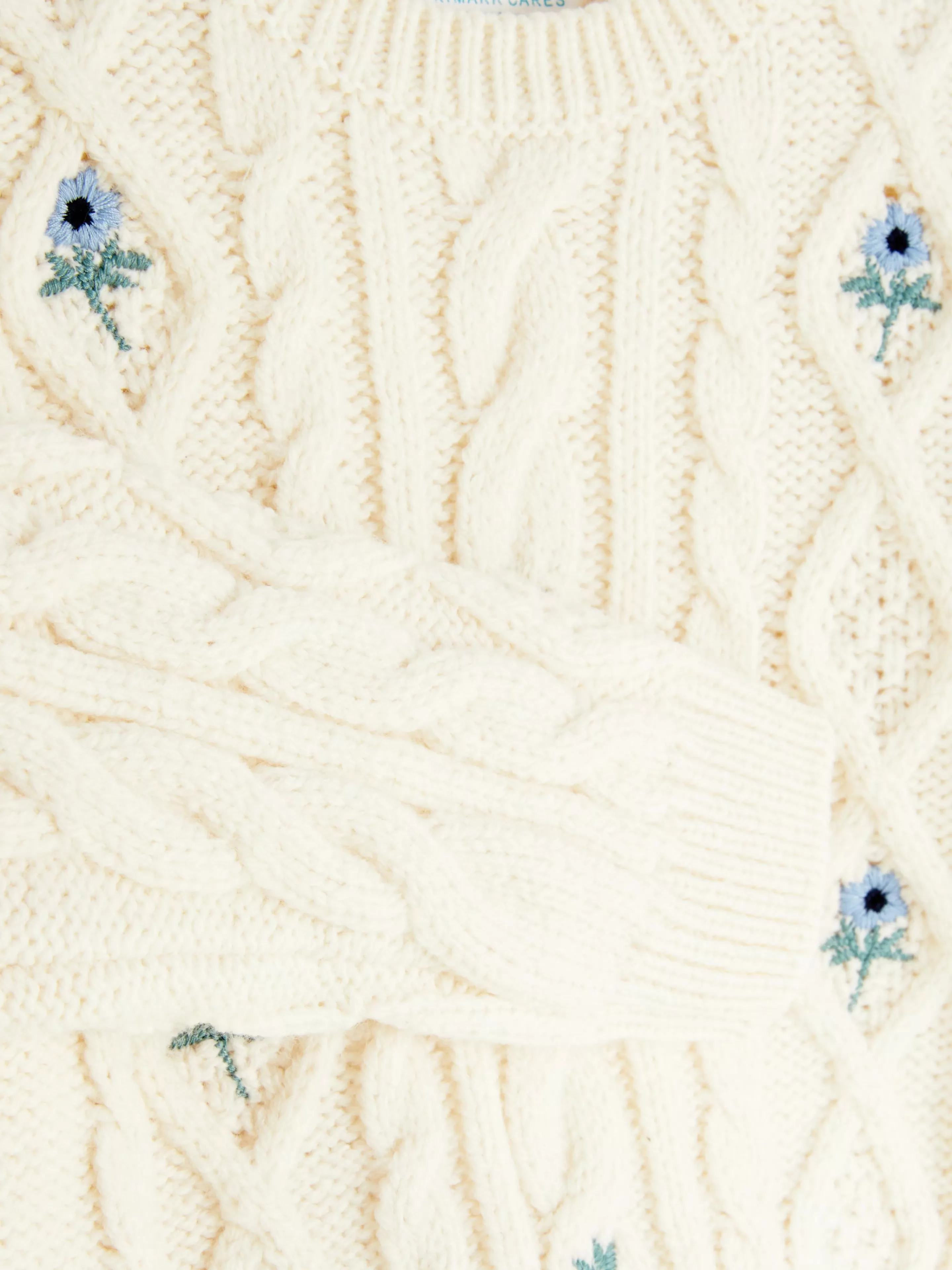 Primark Maglione Traforato con Ricami Floreali - Cardigan in Maglia Jacquard Color Crema