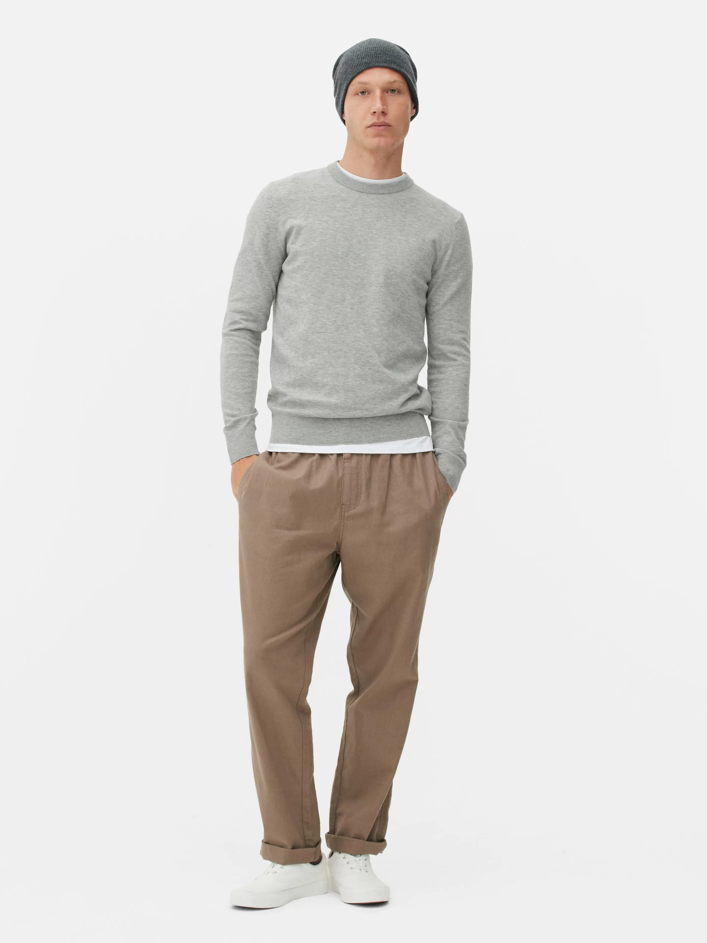 Primark - Maglione Casual in Filo Sottile, Scollo Rotondo Grigio Antracite per Look Minimalista