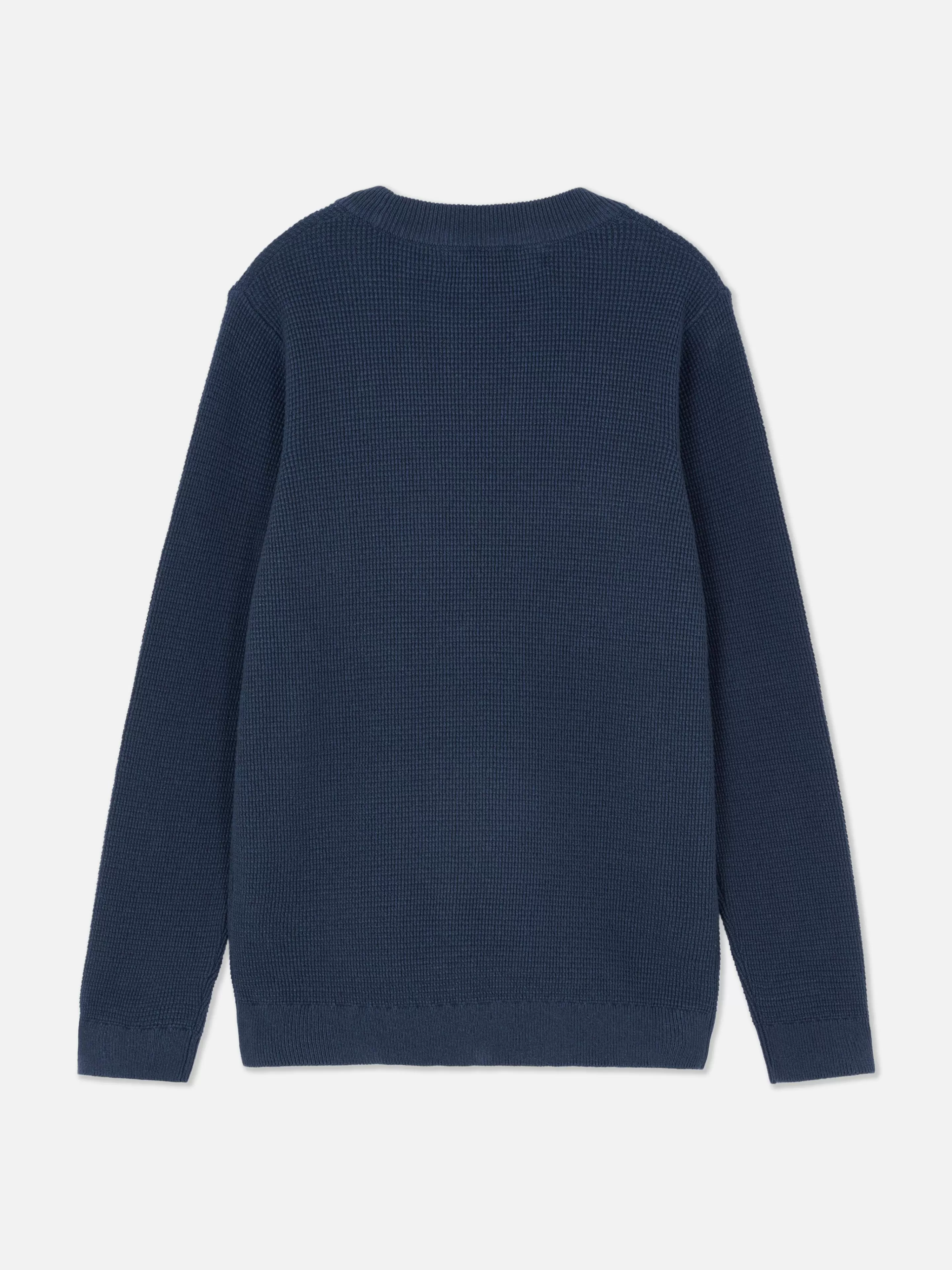 Primark Maglione Ragazzo a Coste Waffle in Puro Cotone - Blu Marino Stile Casual Confortevole