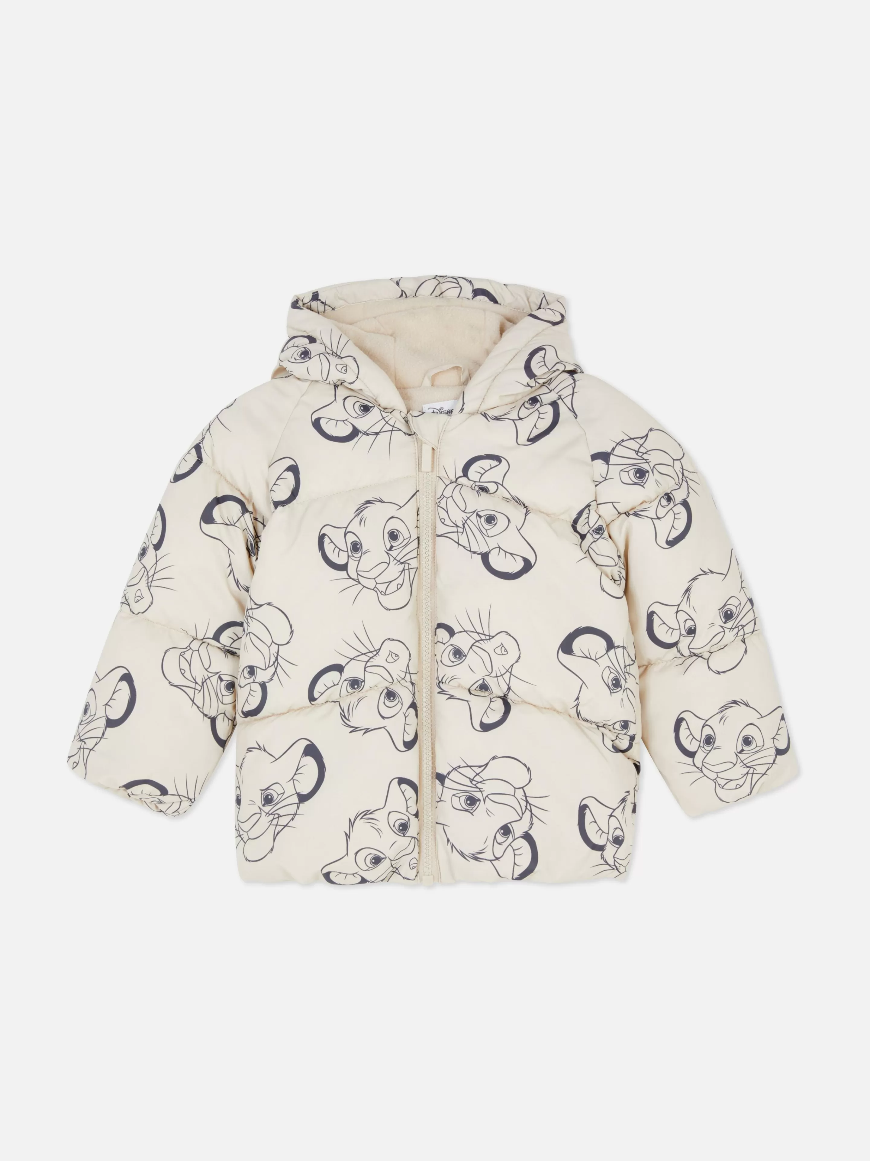 Disney Il Re Leone Giubbotto Imbottito Limited Edition - Primark Cappotto Invernale con Ricamo; Grigio Pietra; Trama A Nido D'Ape; Cappuccio Regolabile; Tonalità Grigio Neutro per Autunno/Inverno 2024