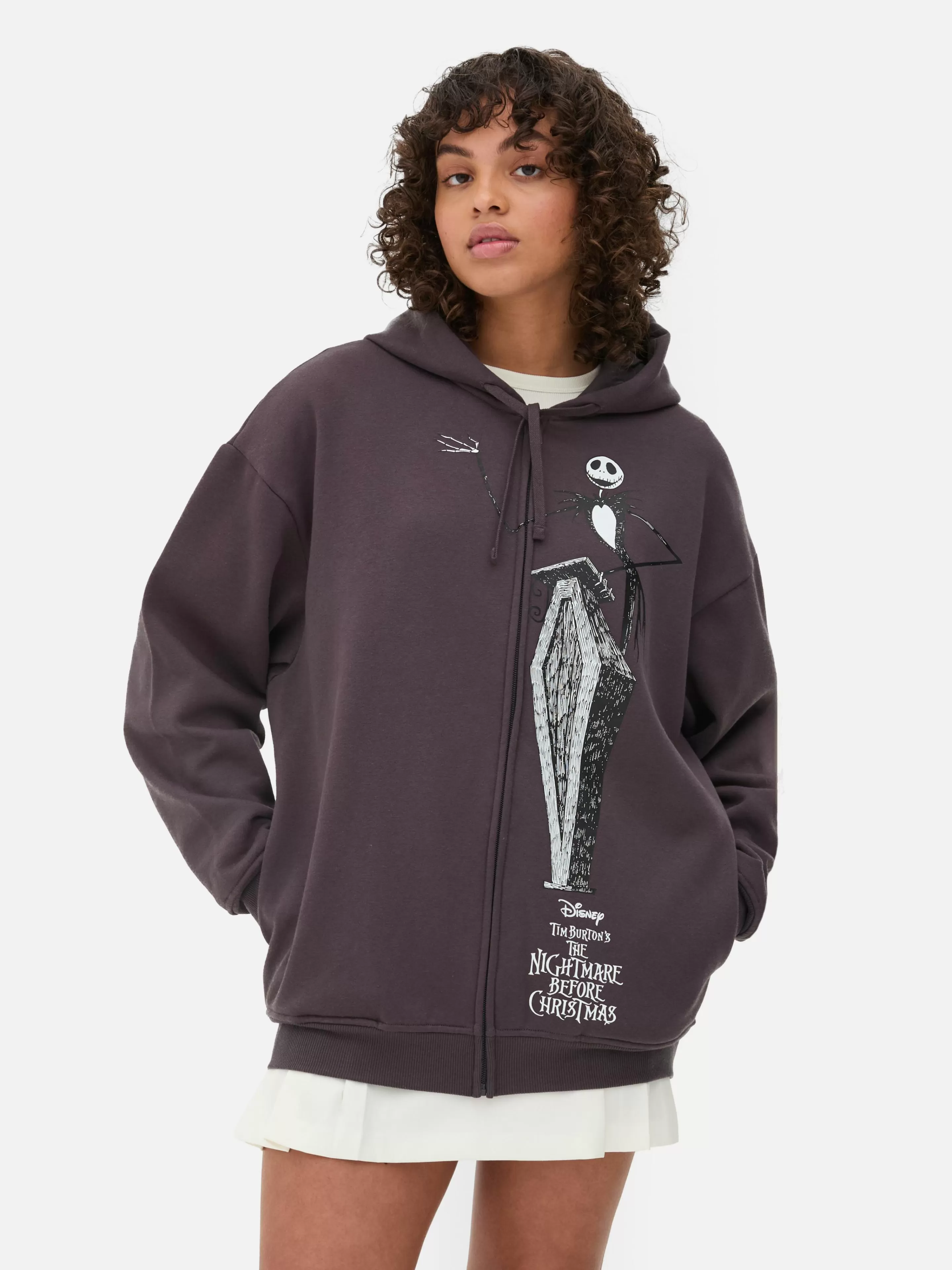 Felpa Disney Tim Burton - Il Strano Mondo di Jack con Cappuccio Regolabile, Zip Frontale e Design Esclusivo - Colore Carbone - Primark Collection