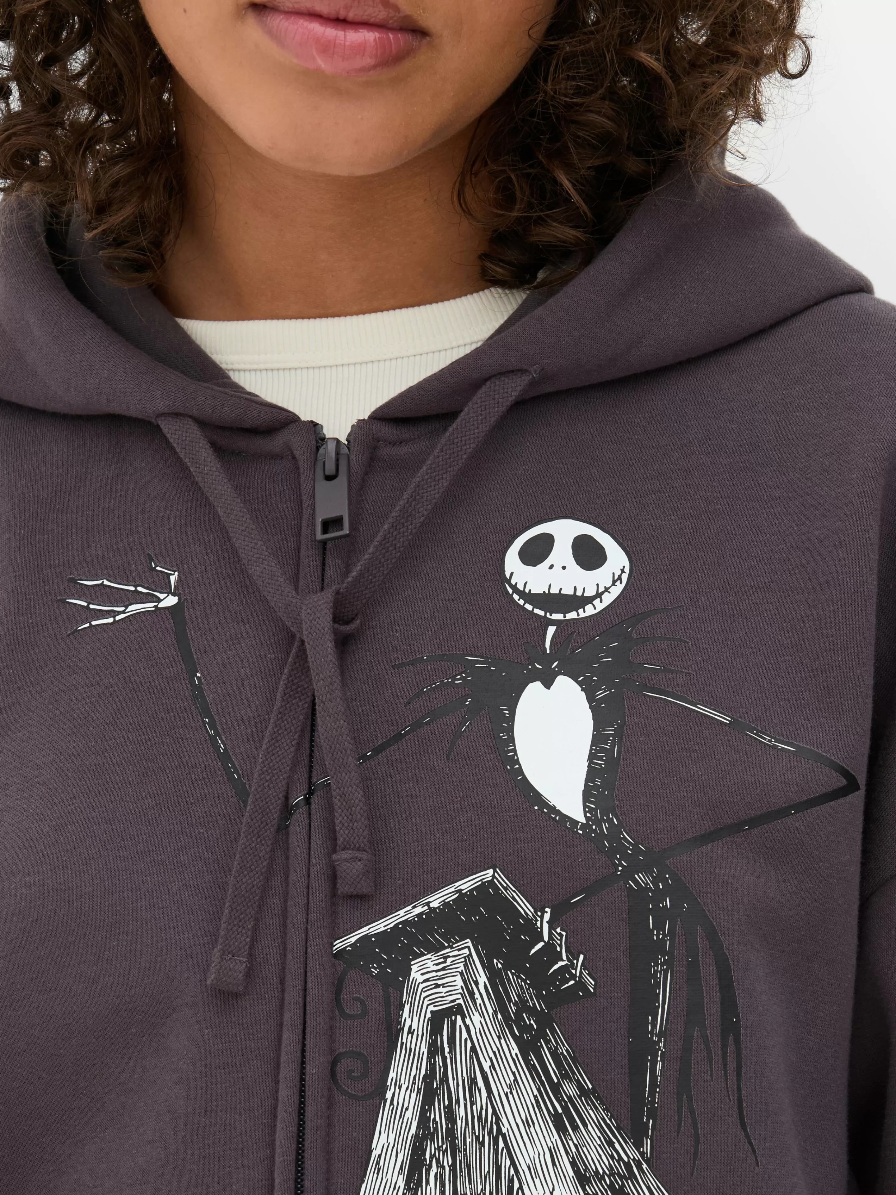 Felpa Disney Tim Burton - Il Strano Mondo di Jack con Cappuccio Regolabile, Zip Frontale e Design Esclusivo - Colore Carbone - Primark Collection