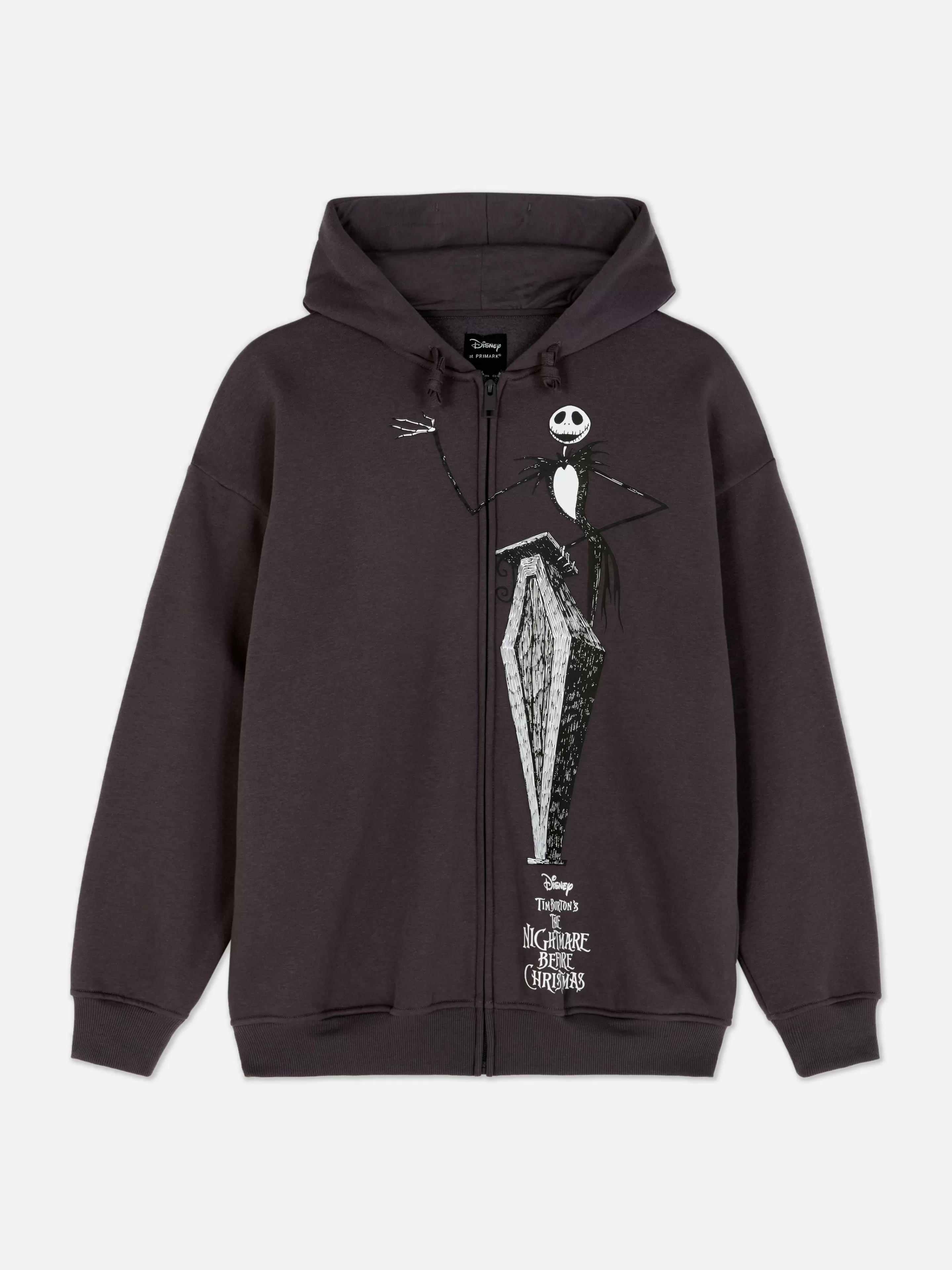 Felpa Disney Tim Burton - Il Strano Mondo di Jack con Cappuccio Regolabile, Zip Frontale e Design Esclusivo - Colore Carbone - Primark Collection
