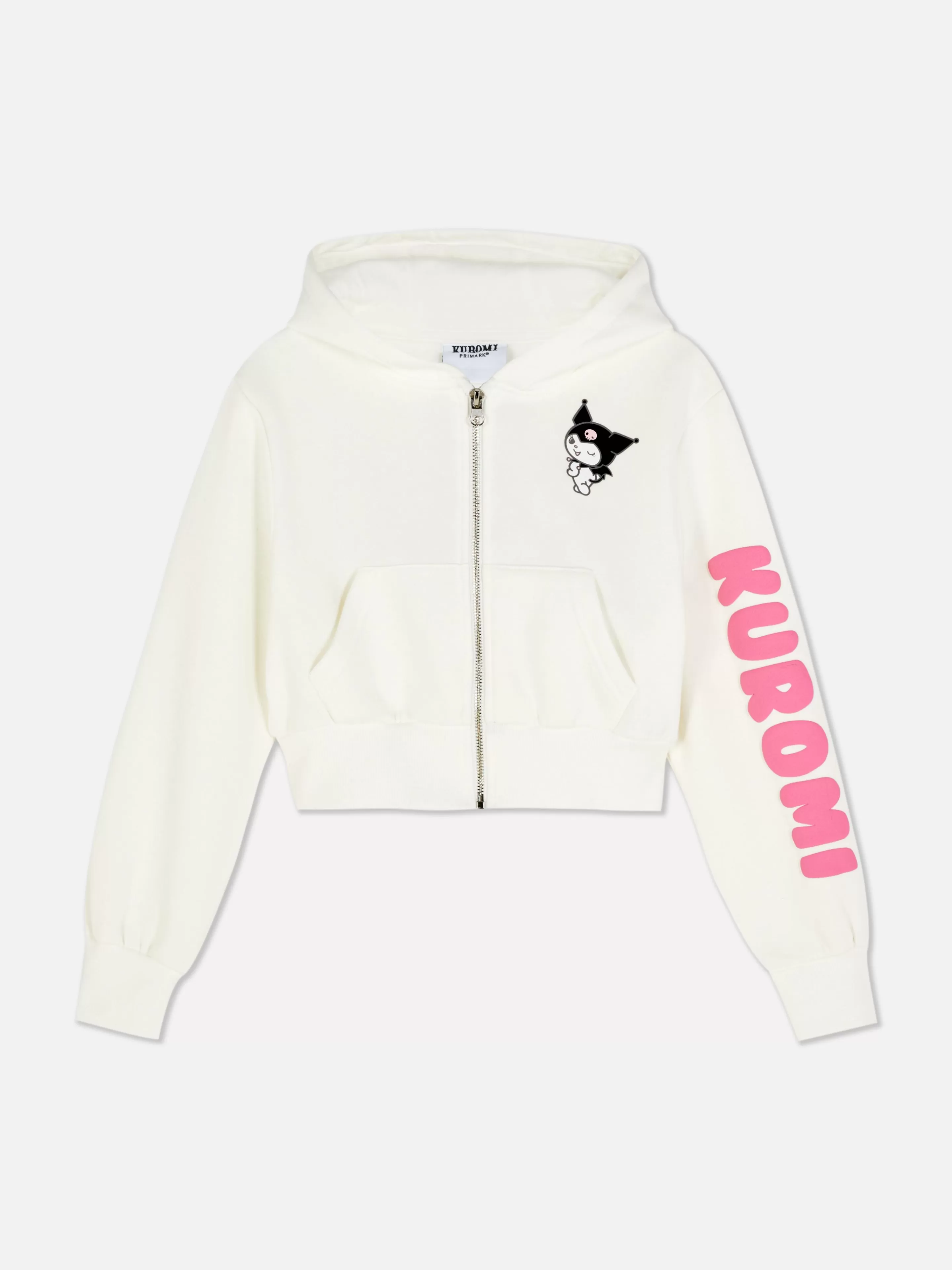 Felpe Unisex Hello Kitty & Kuromi - Cappuccio Regolabile con Zip, Design Minimalista, Collezione Inverno 2024, Primark Bianco