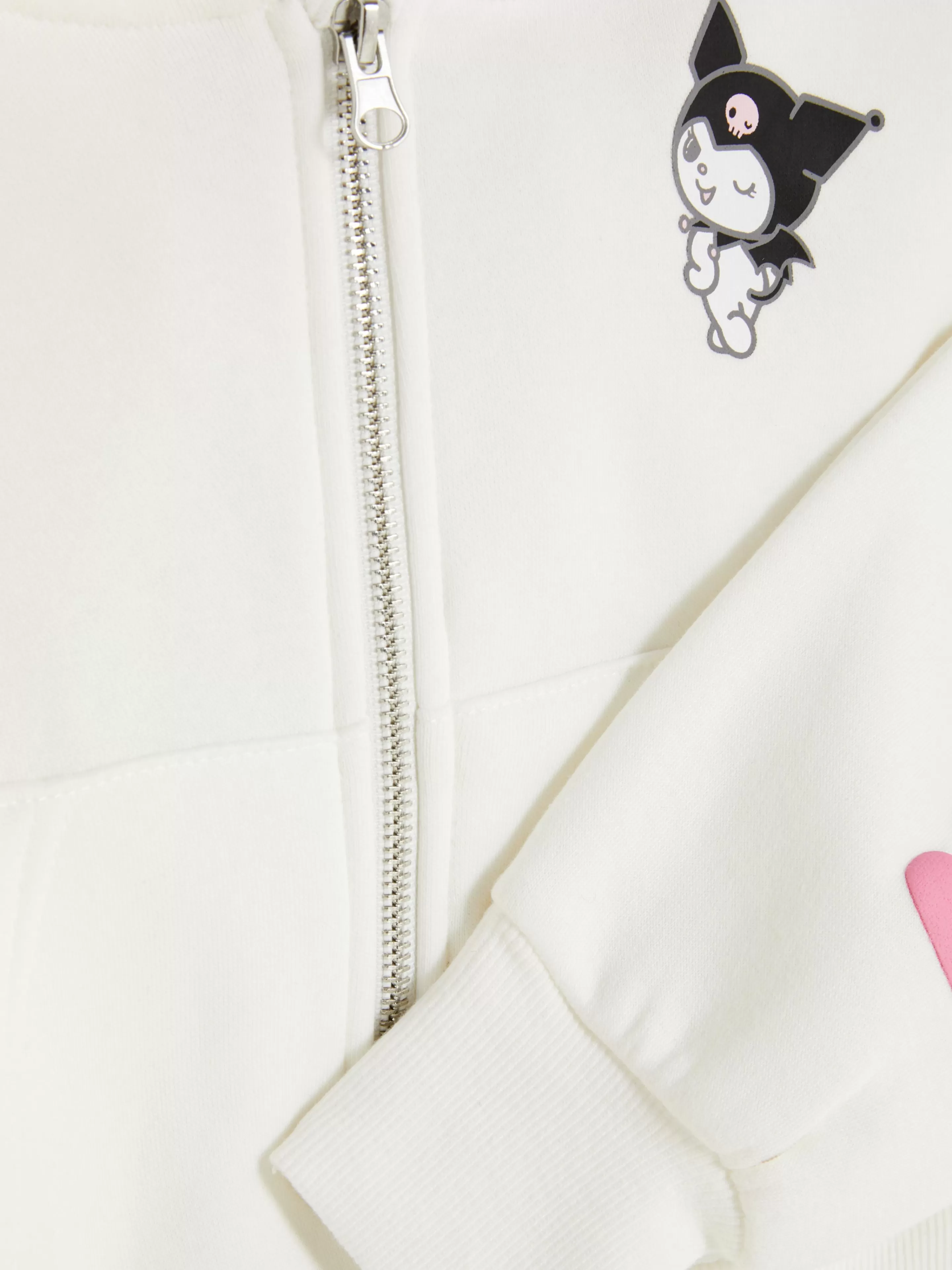 Felpe Unisex Hello Kitty & Kuromi - Cappuccio Regolabile con Zip, Design Minimalista, Collezione Inverno 2024, Primark Bianco