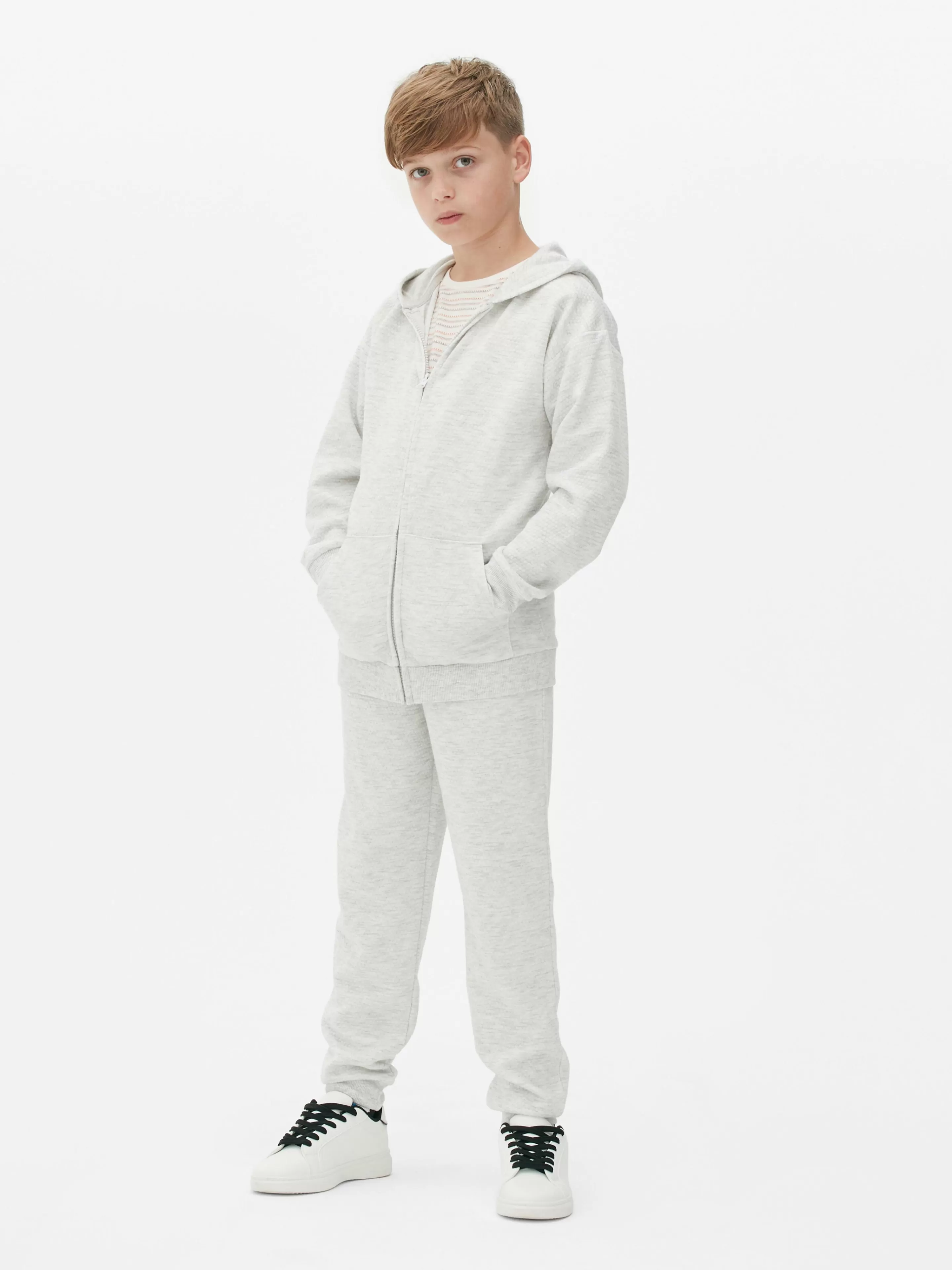 Primark Felpa con Zip a Righe Grigio Scuro - Cappuccio Regolabile per Ragazzi, Tessuto Morbido e Pratico