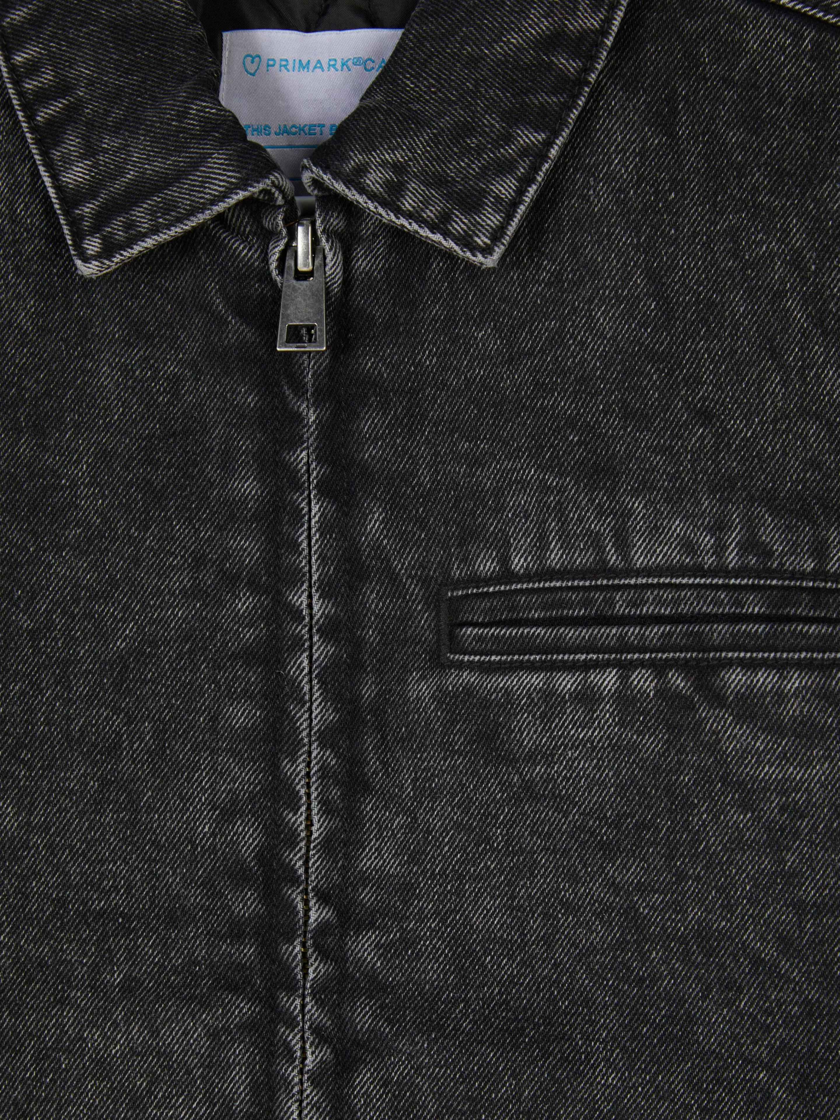 Primark Giacche Denim Urban - Giacca con Polsini Elastici e Cerniera Frontale, Nero Intenso per Look Casual