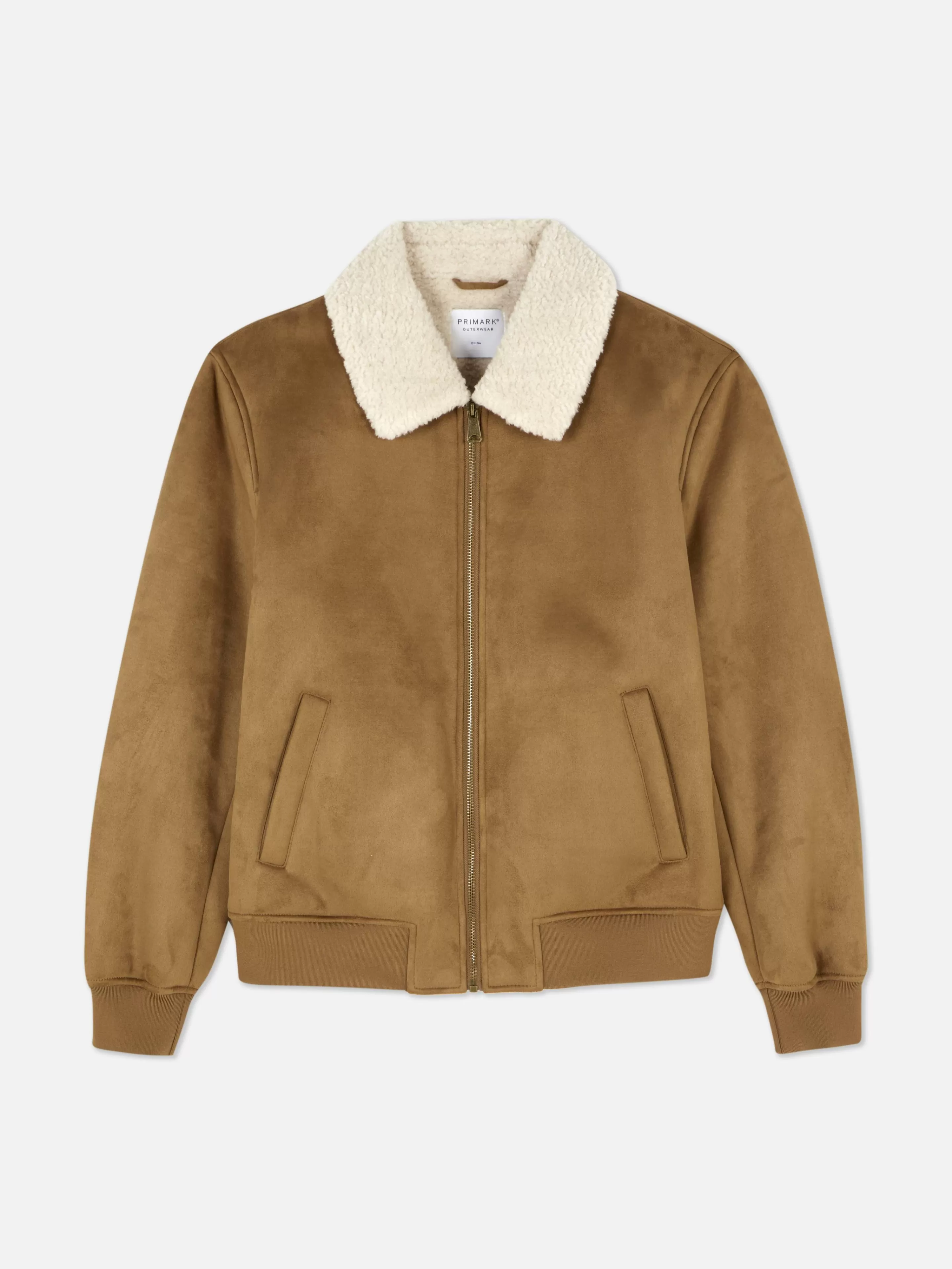 Giacca in Finta Camoscio Primark con Collo in Pelliccia Morbida - Marrone Sabbia Chiaro per Look Autunnali