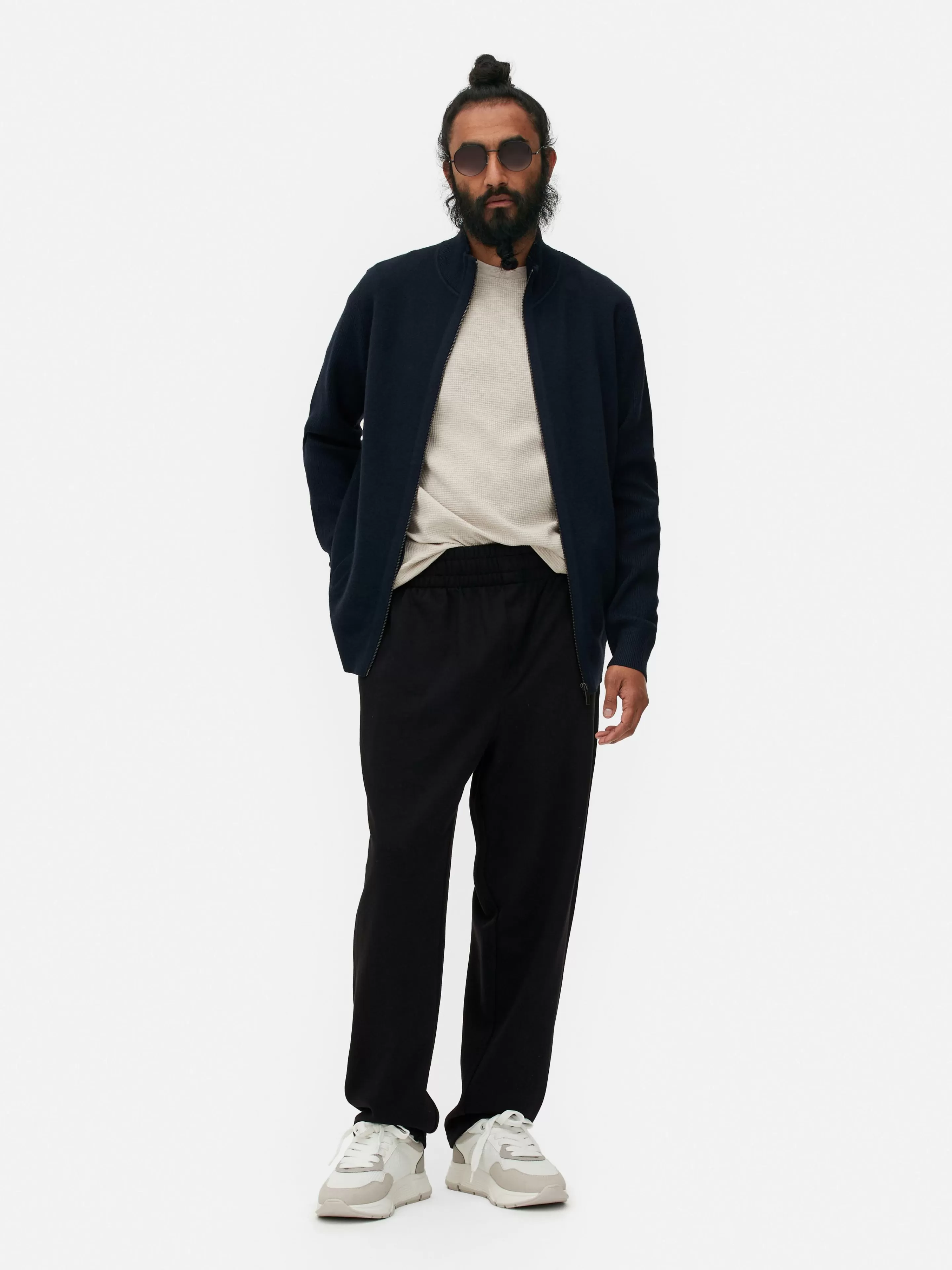 Primark - Cappotto in Maglia con Cerniera - Blu Marino Stilizzato per Stagioni Fredde