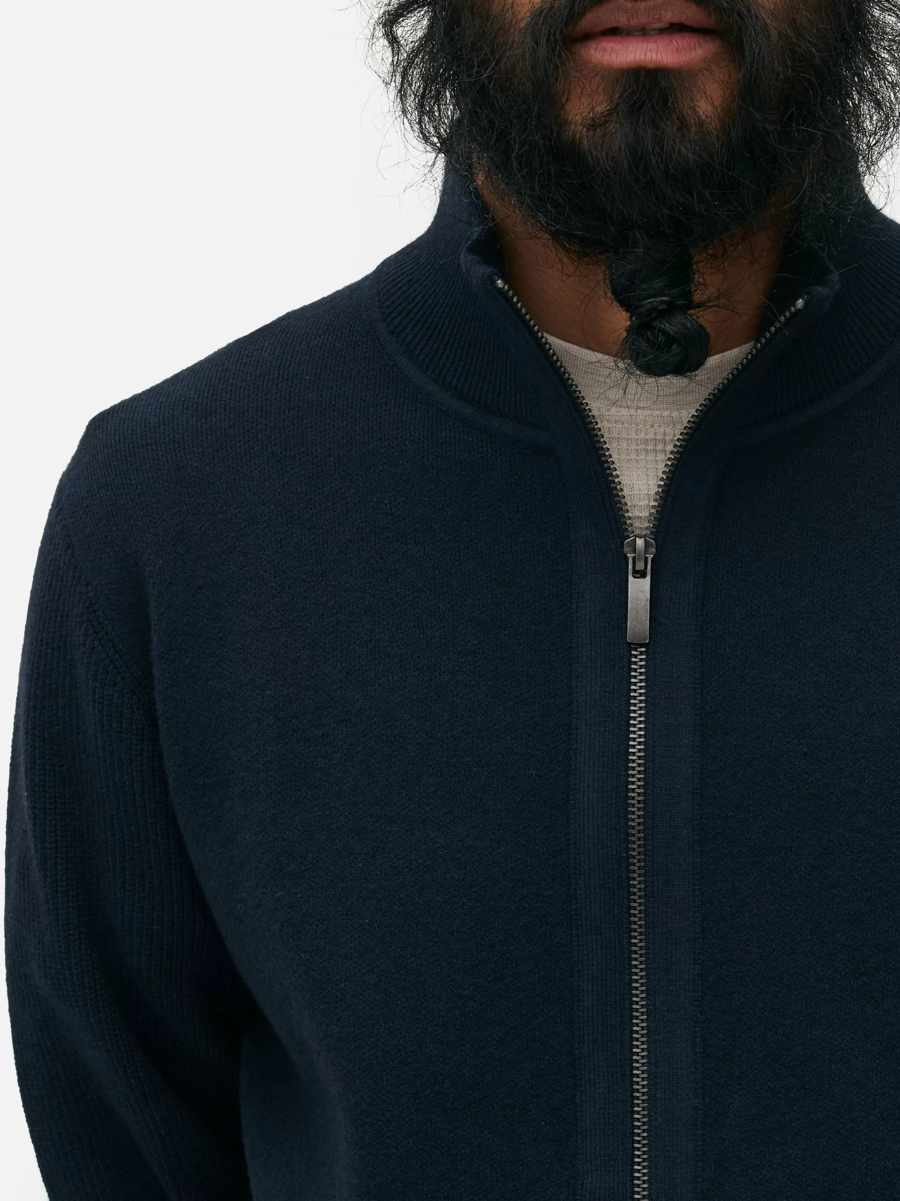 Primark - Cappotto in Maglia con Cerniera - Blu Marino Stilizzato per Stagioni Fredde