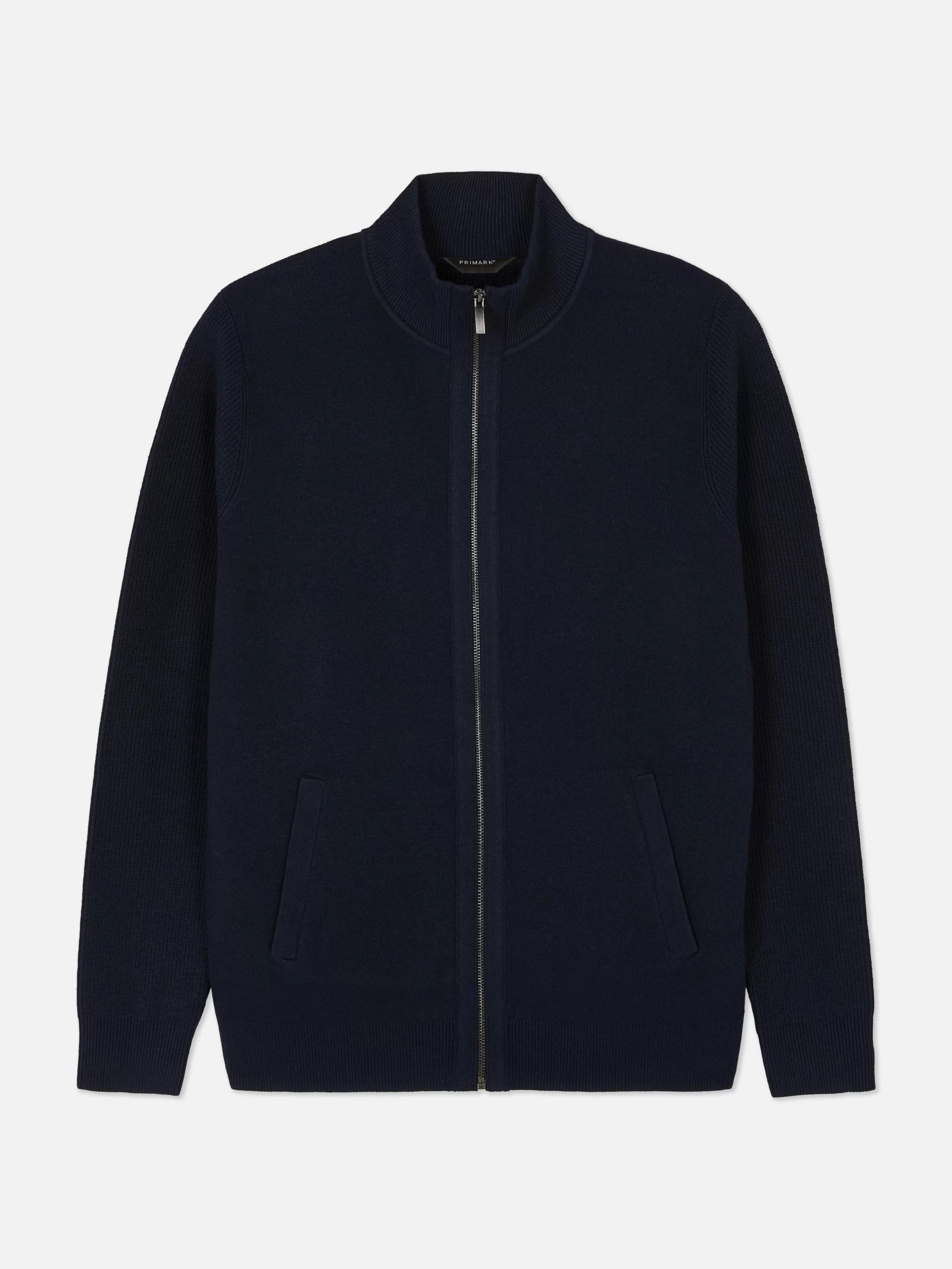 Primark - Cappotto in Maglia con Cerniera - Blu Marino Stilizzato per Stagioni Fredde