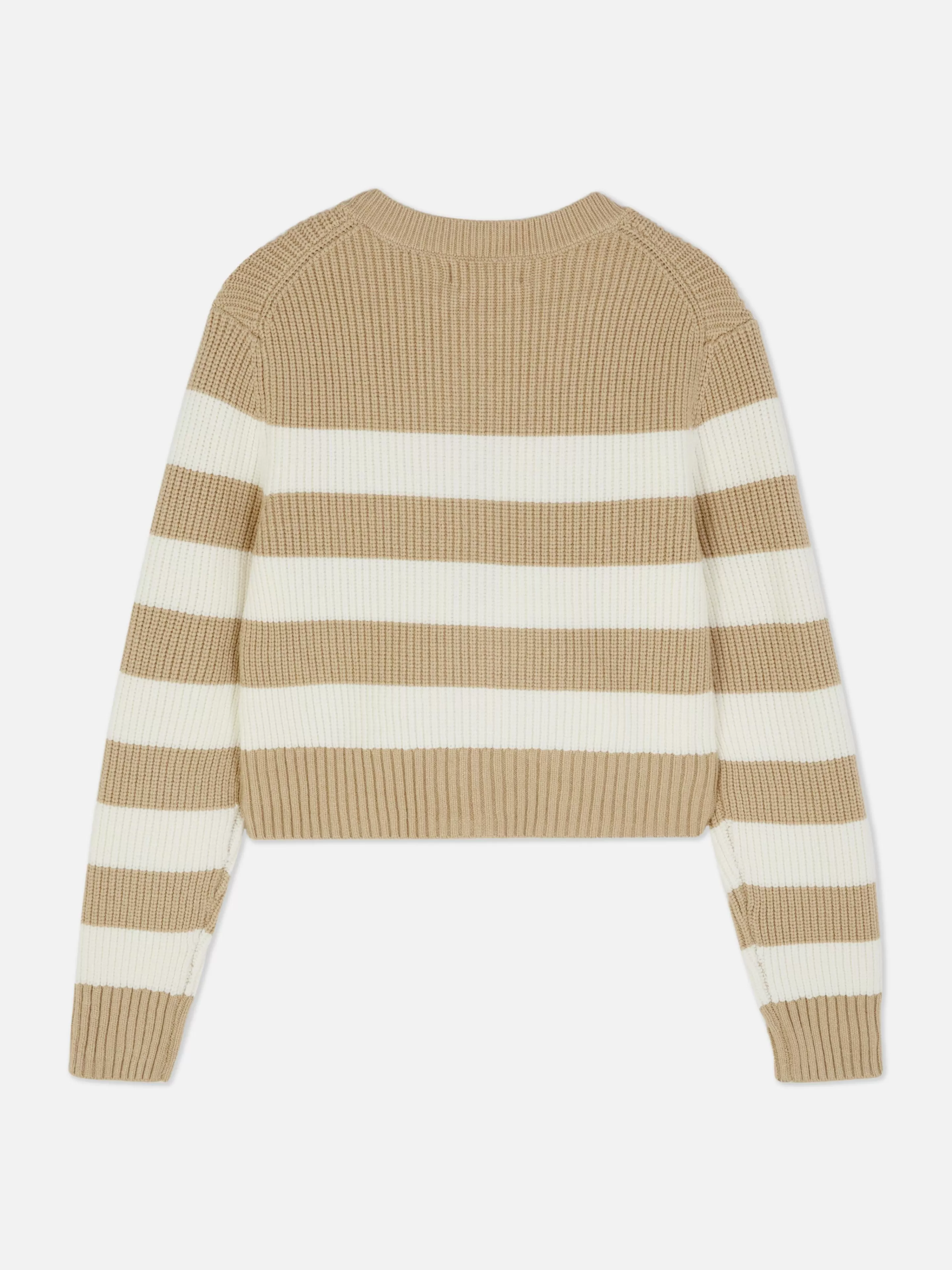Primark Cardigan in Maglia con Doppia Zip e Righe Naturali - Cappotto Versatile Unisex