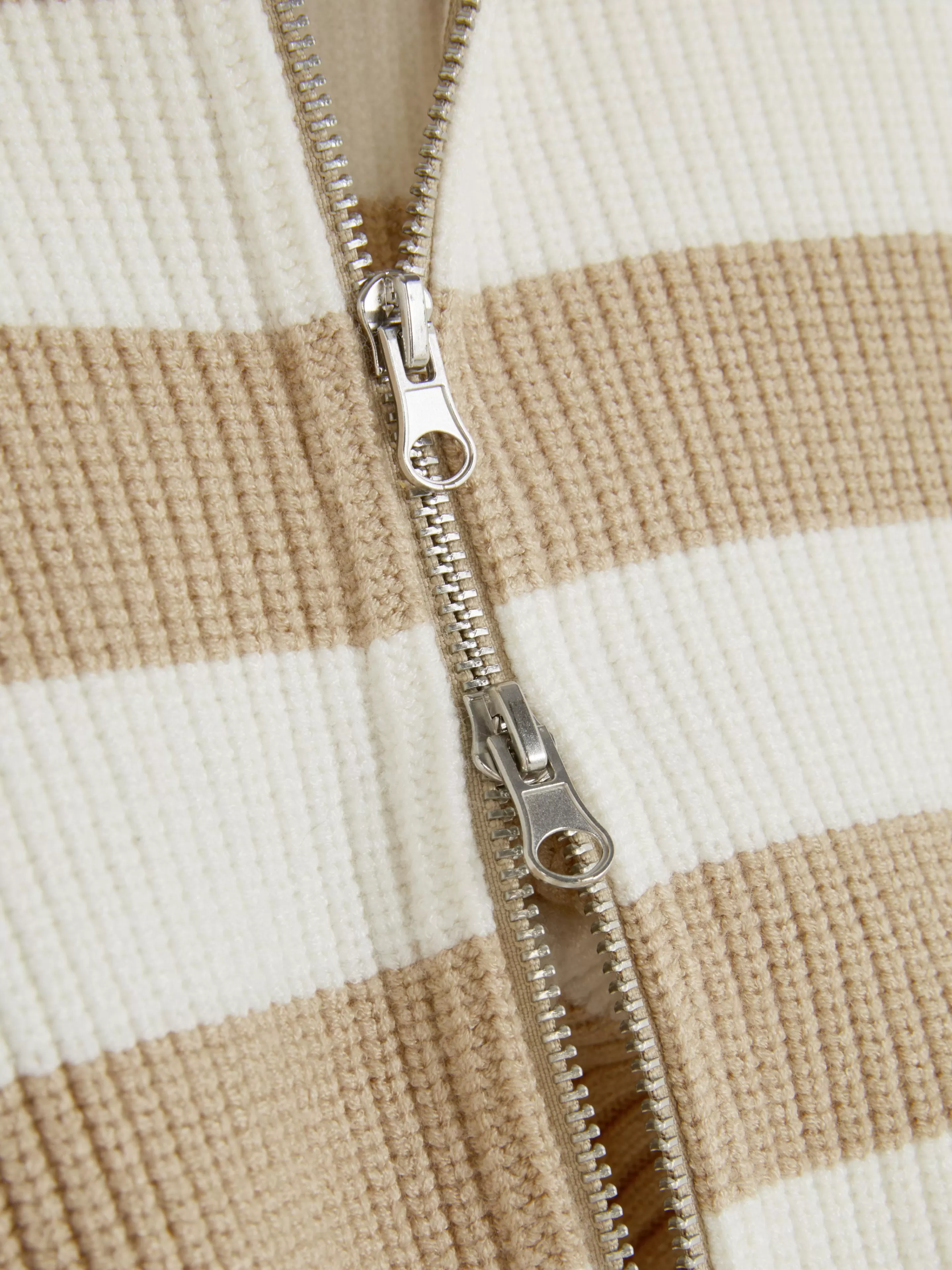 Primark Cardigan in Maglia con Doppia Zip e Righe Naturali - Cappotto Versatile Unisex
