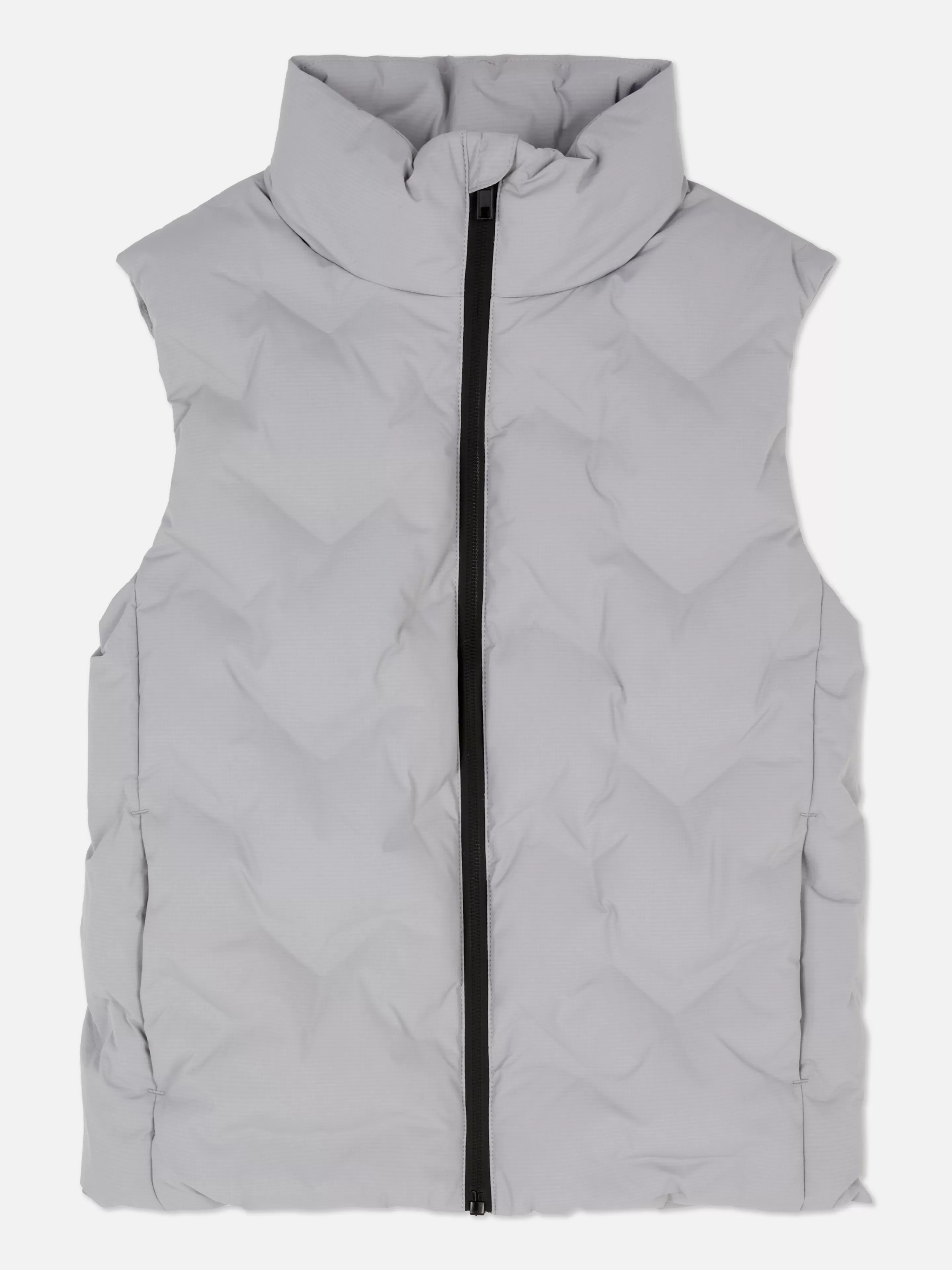 Primark - Gilet Imbattuto con Zip in Piumino, Grigio Grafite per Look Casual